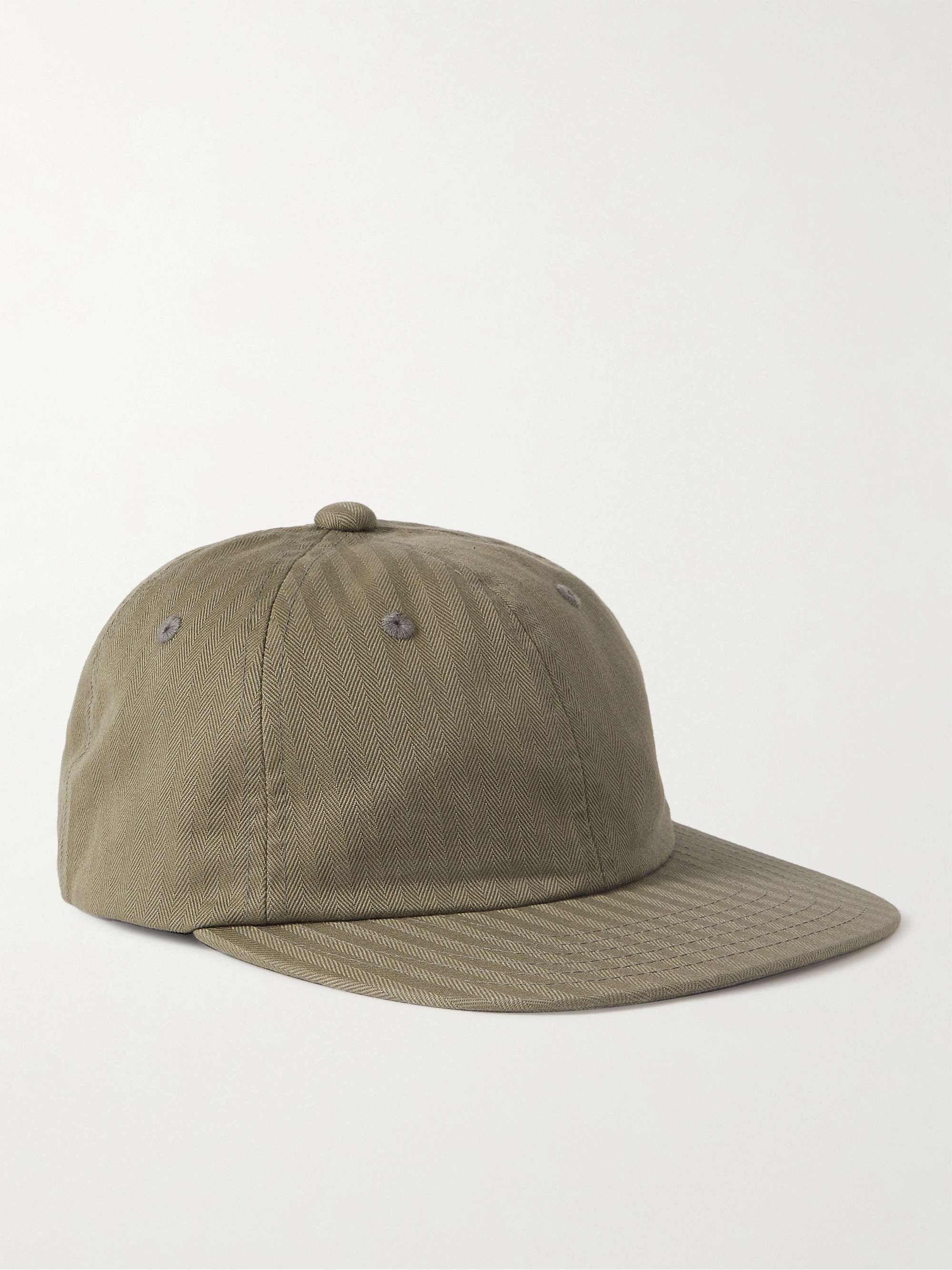 BEAMS PLUS Logo-Embroidered Leather-Trimmed Herringbone Cotton Cap