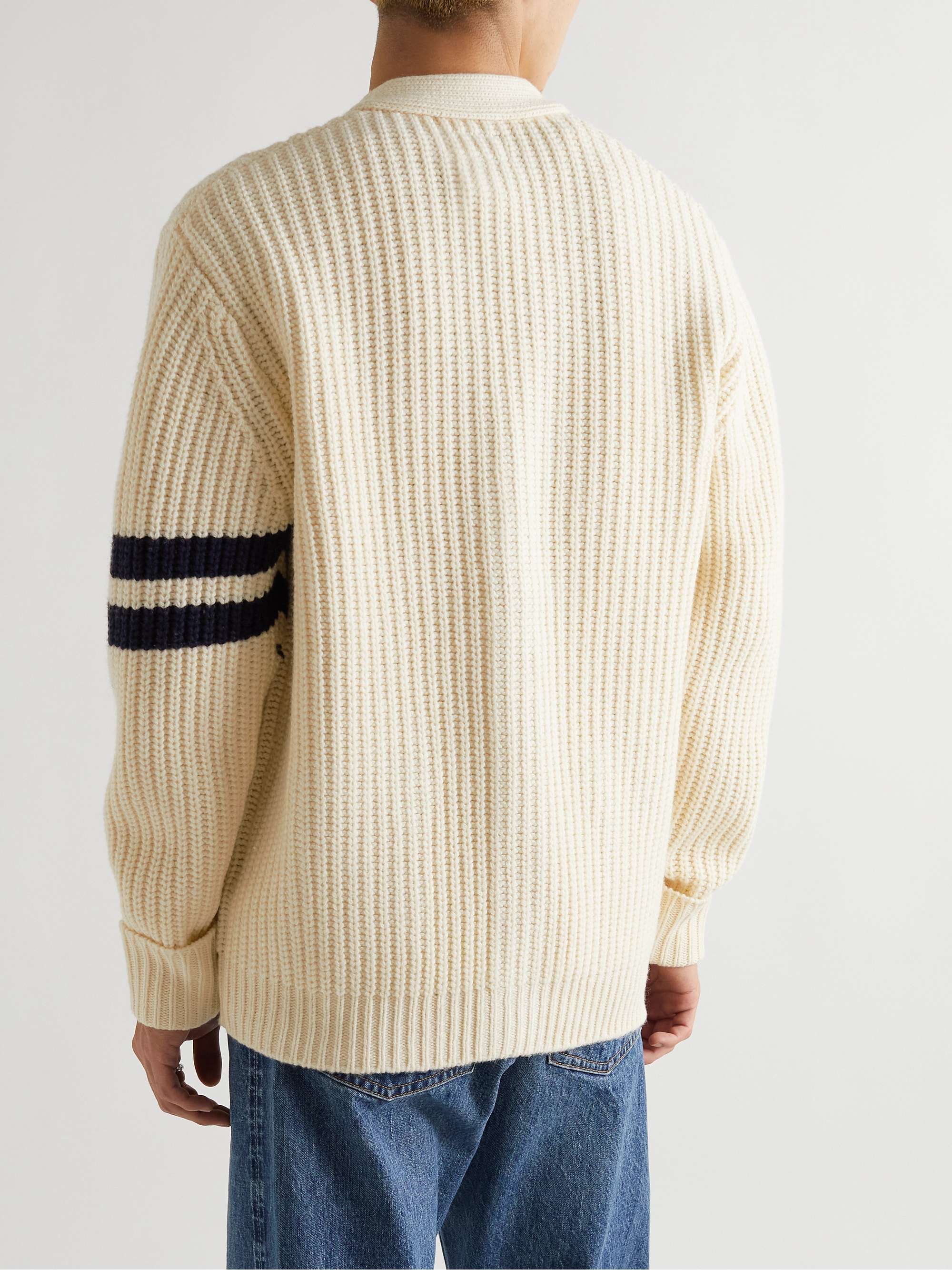 BEAMS PLUS Logo-Appliquéd Ribbed Wool-Blend Cardigan