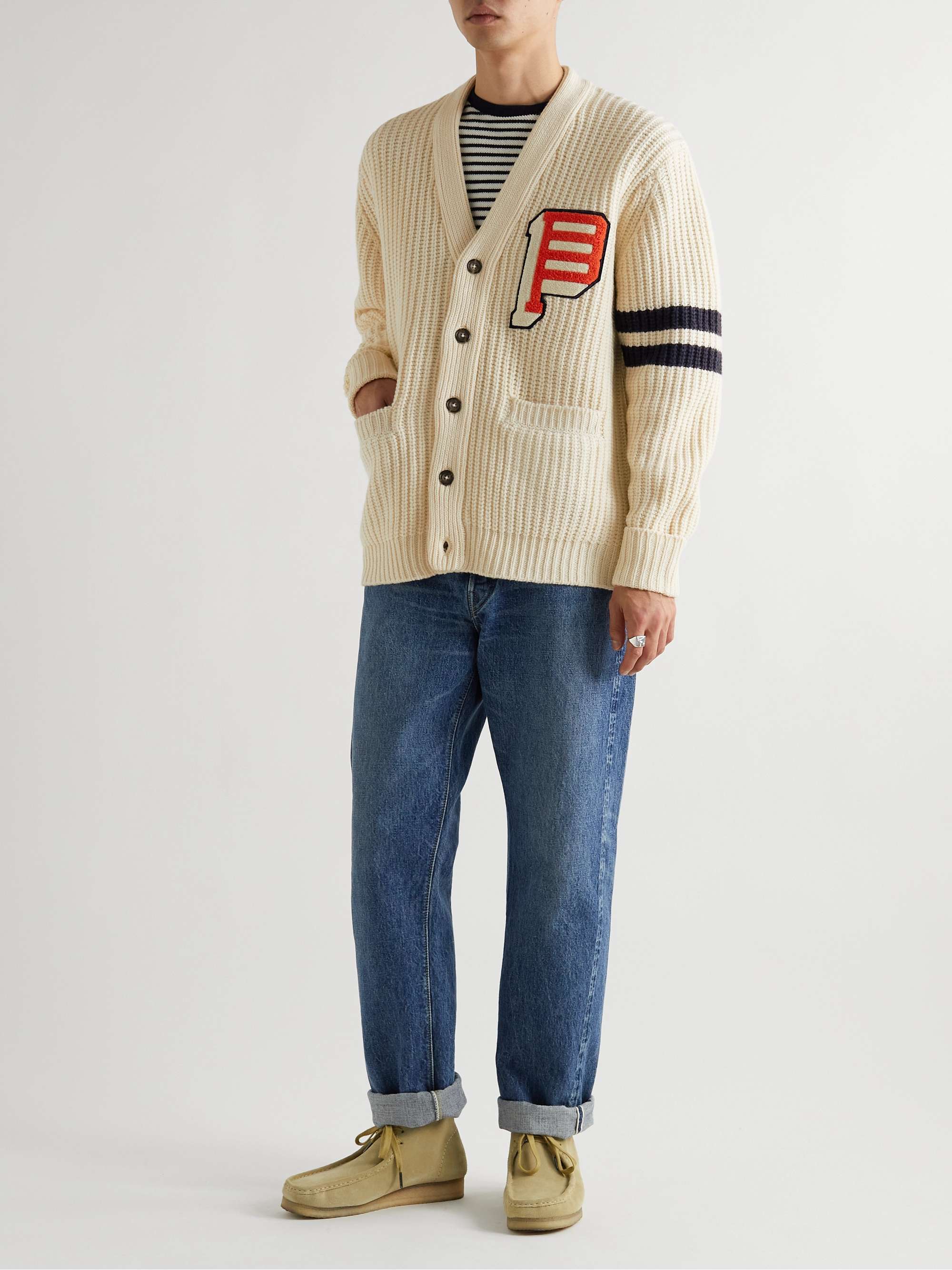 BEAMS PLUS Logo-Appliquéd Ribbed Wool-Blend Cardigan