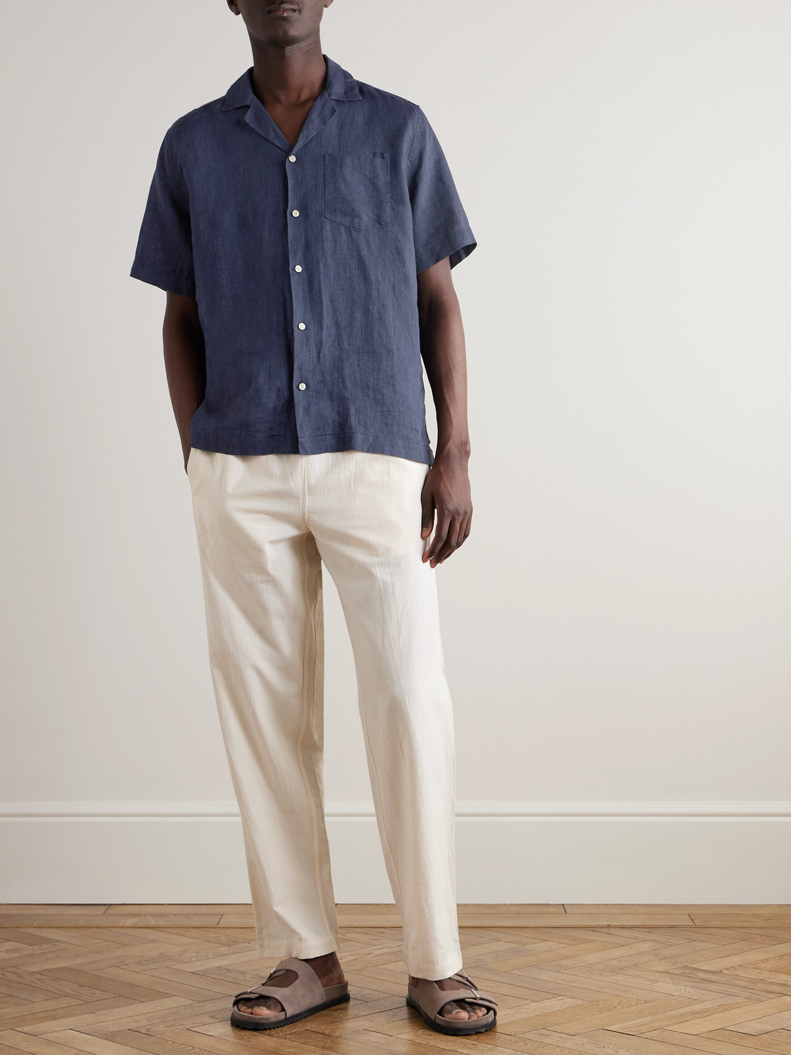 Frescobol Carioca Angelo Camp-collar Linen Shirt In Blue