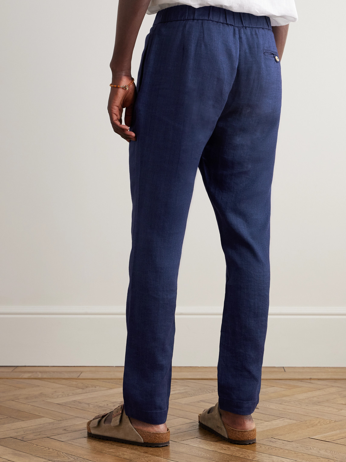 Shop Frescobol Carioca Oscar Straight-leg Linen And Cotton-blend Drawstring Trousers In Blue