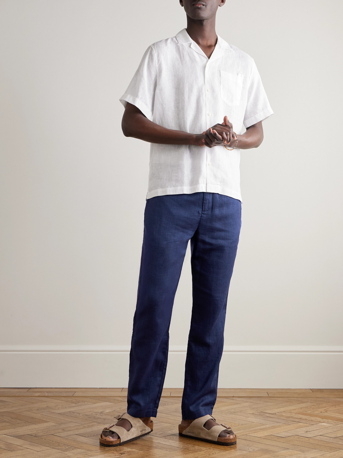 Shop Frescobol Carioca Oscar Straight-leg Linen And Cotton-blend Drawstring Trousers In Blue