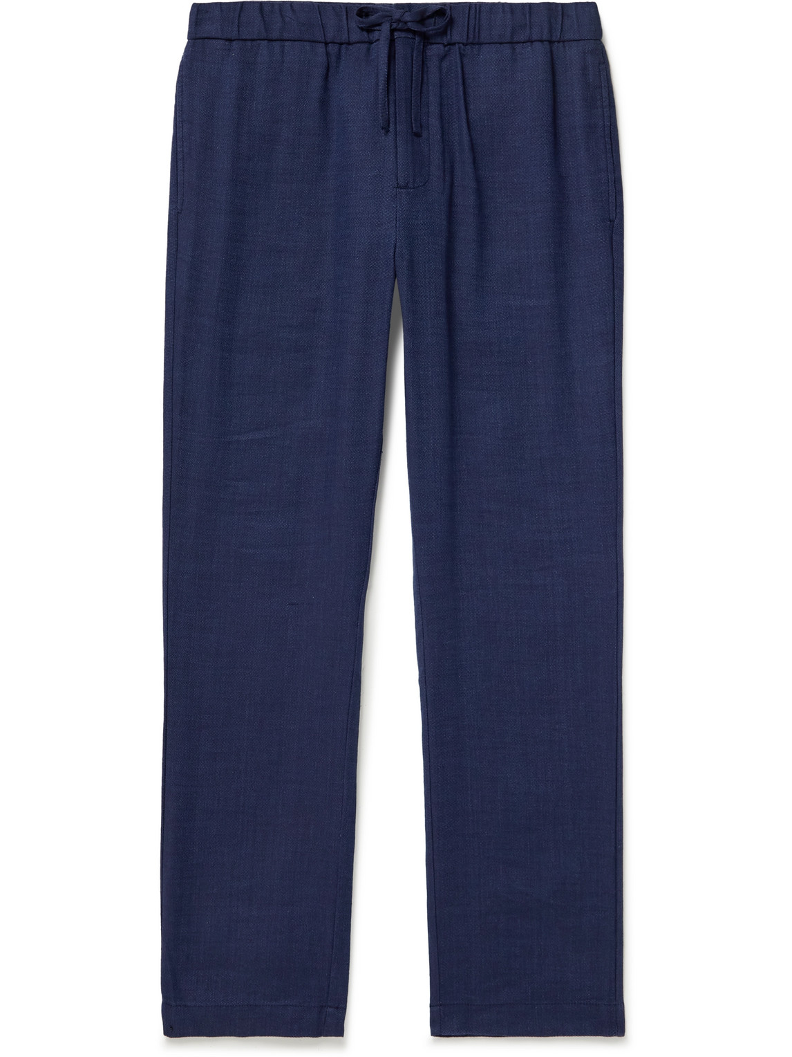 Shop Frescobol Carioca Oscar Straight-leg Linen And Cotton-blend Drawstring Trousers In Blue