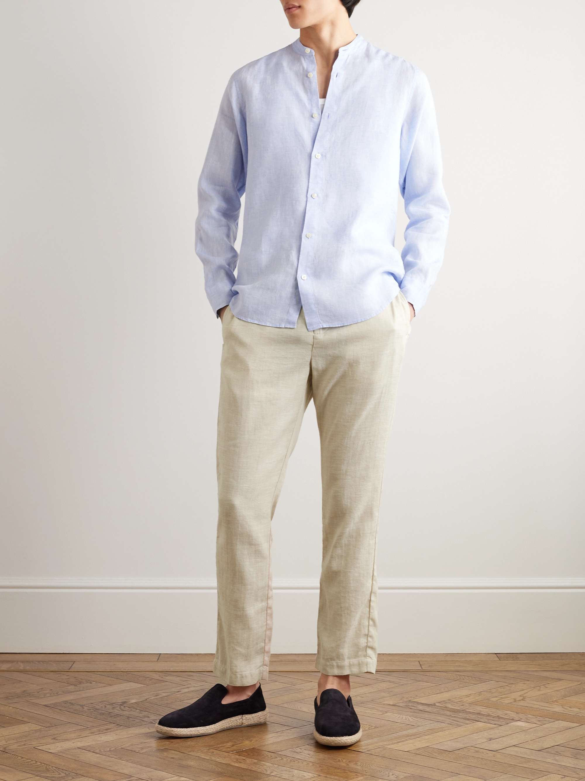 FRESCOBOL CARIOCA Oscar Slim-Fit Tapered Linen and Cotton-Blend Drawstring Trousers