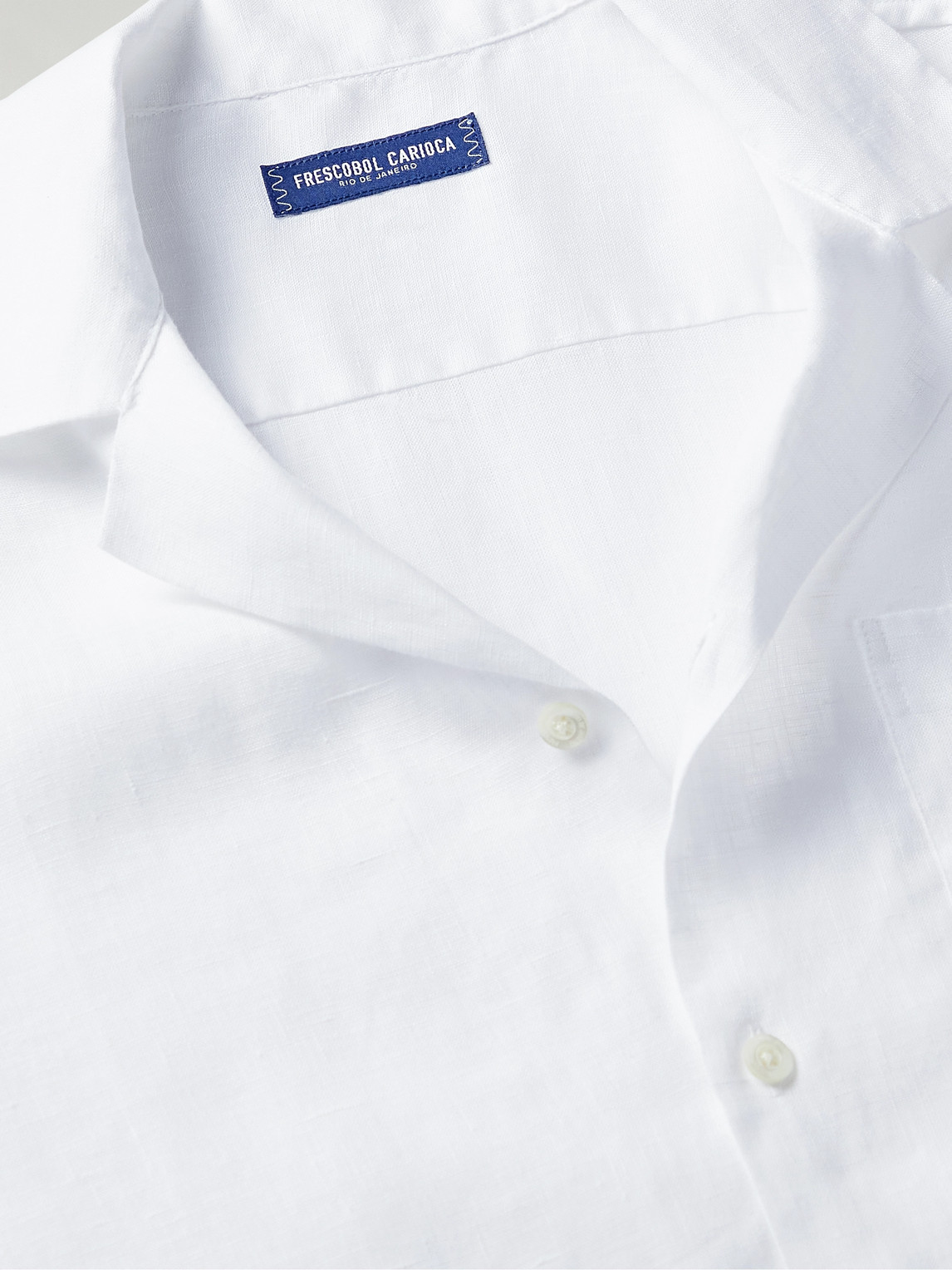 Shop Frescobol Carioca Angelo Camp-collar Linen Shirt In White