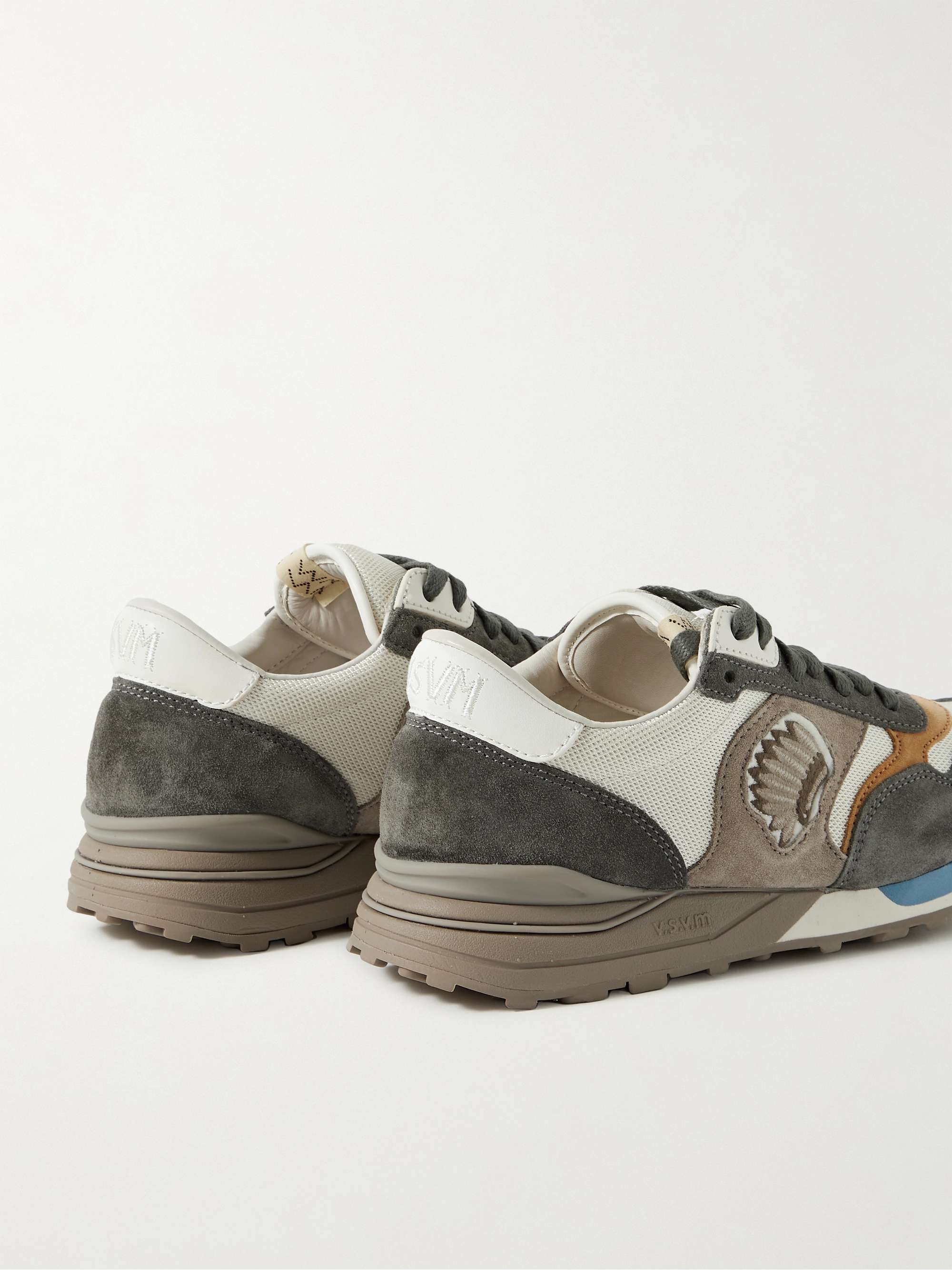 VISVIM Roland Embroidered Leather-Trimmed Suede and Mesh Sneakers