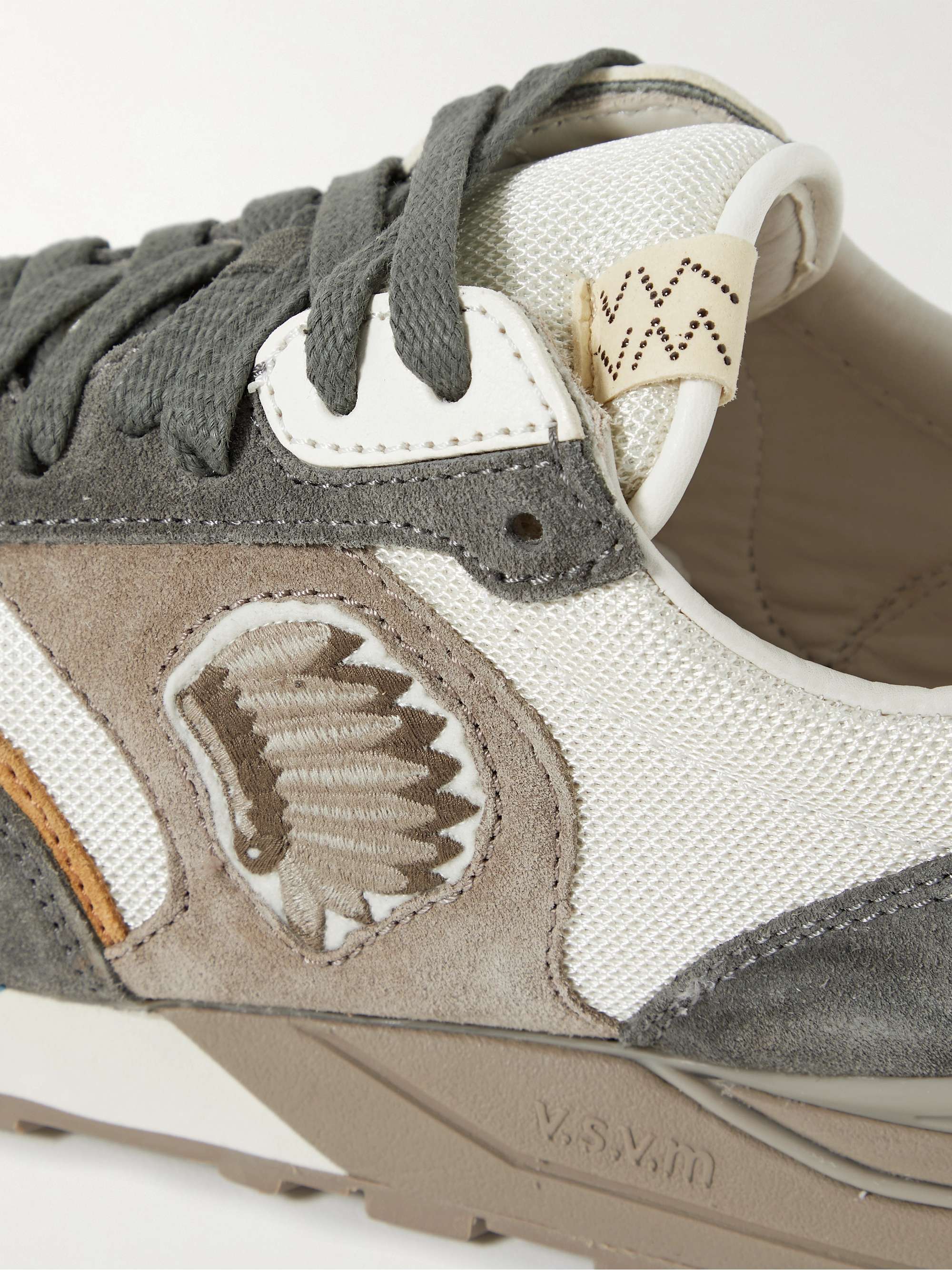 VISVIM Roland Embroidered Leather-Trimmed Suede and Mesh Sneakers