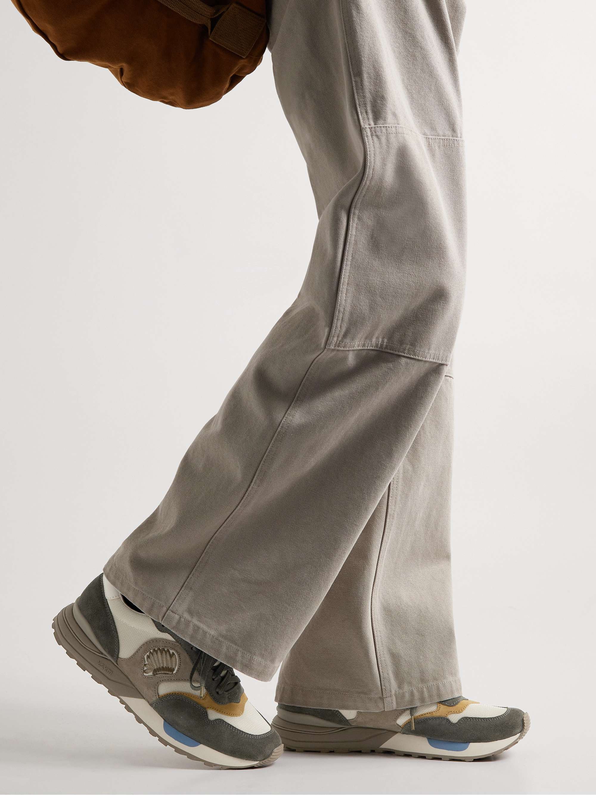 VISVIM Roland Embroidered Leather-Trimmed Suede and Mesh Sneakers