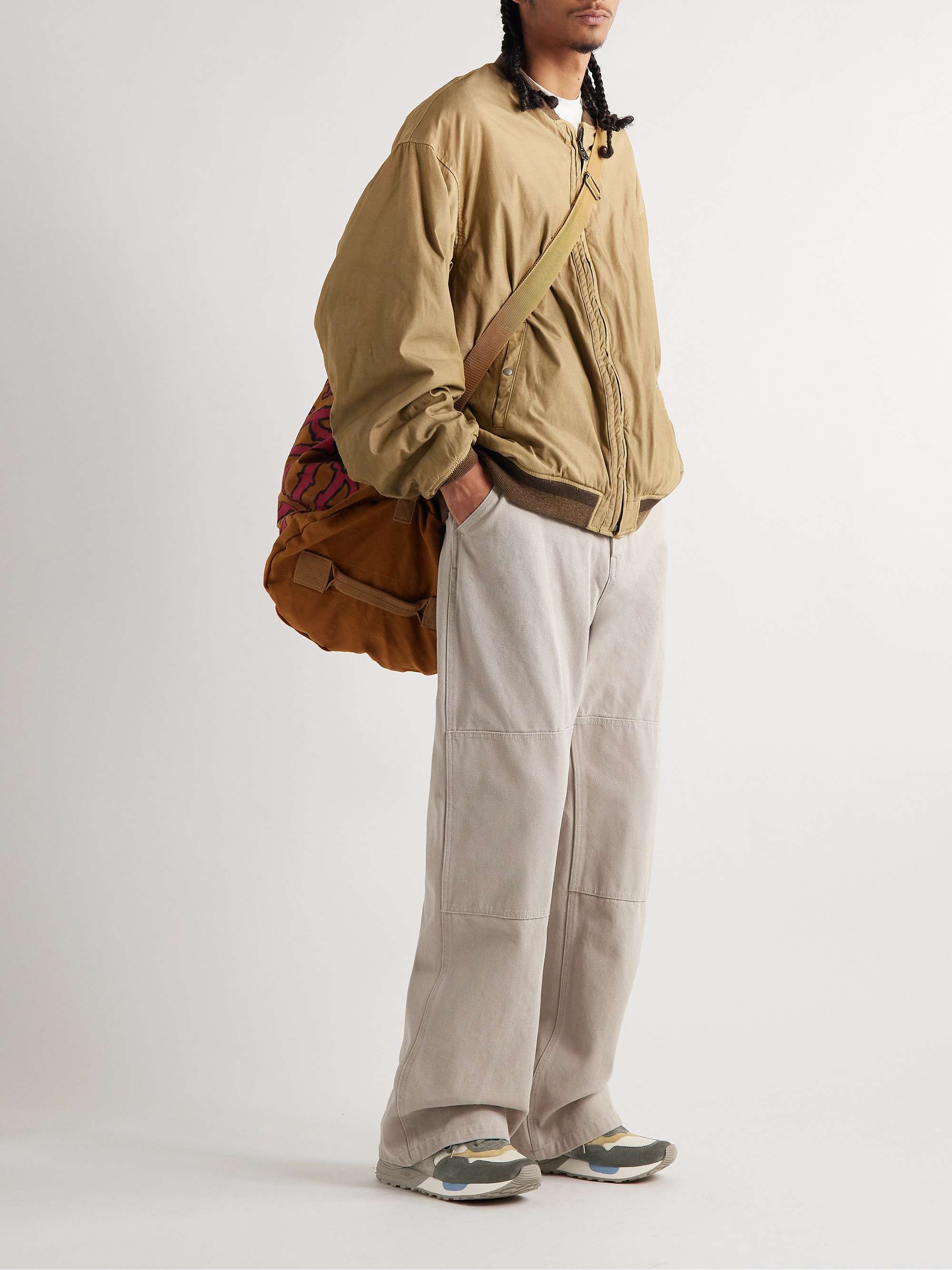 VISVIM Roland Embroidered Leather-Trimmed Suede and Mesh Sneakers