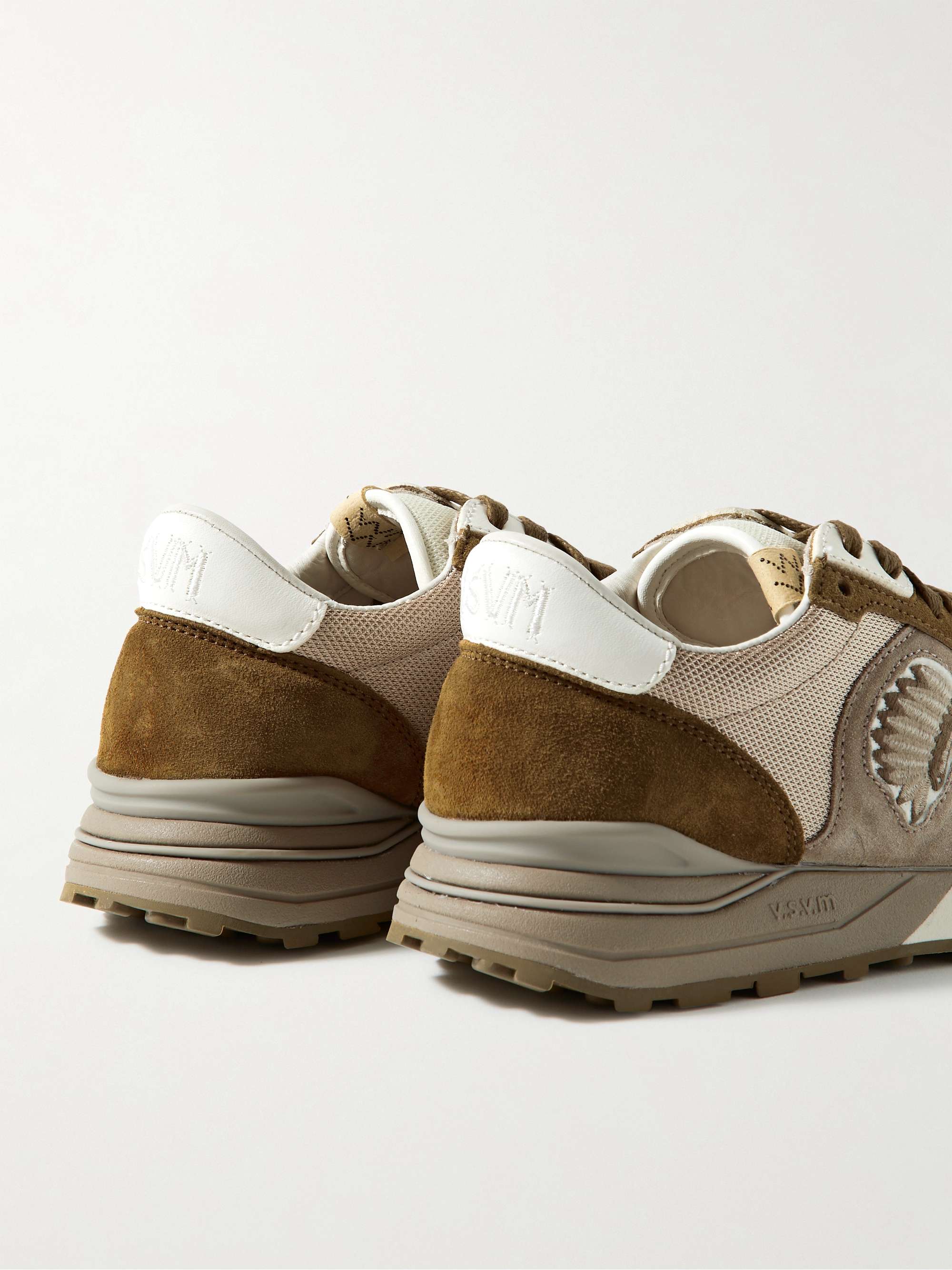 VISVIM Roland Embroidered Leather-Trimmed Suede and Mesh Sneakers