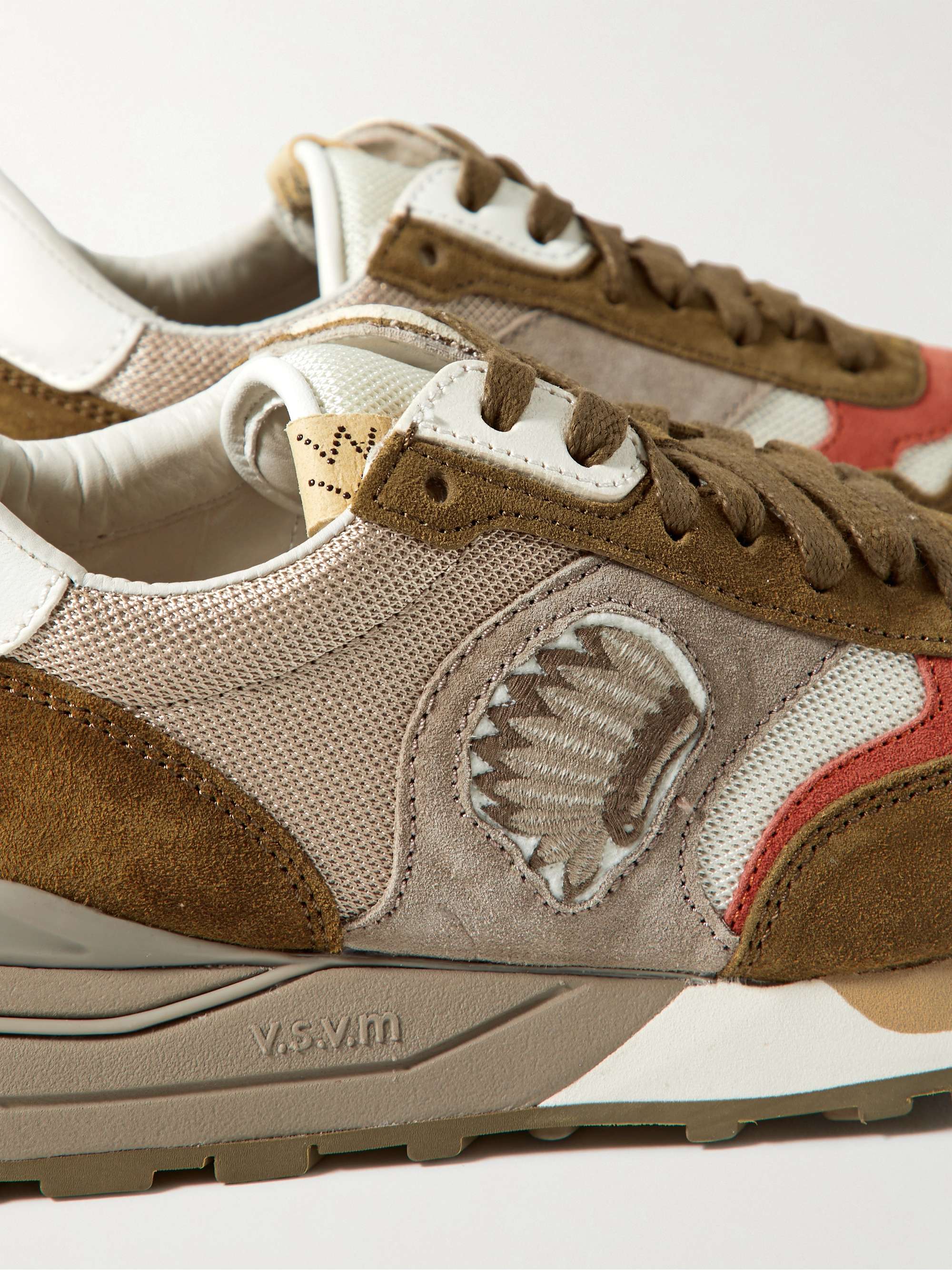VISVIM Roland Embroidered Leather-Trimmed Suede and Mesh Sneakers