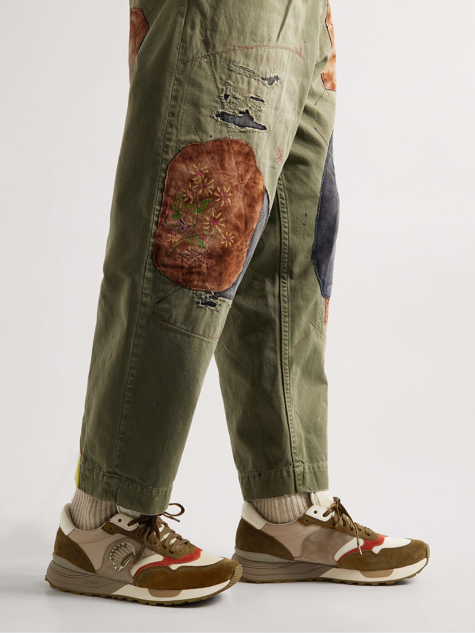 VISVIM Roland Embroidered Leather-Trimmed Suede and Mesh Sneakers