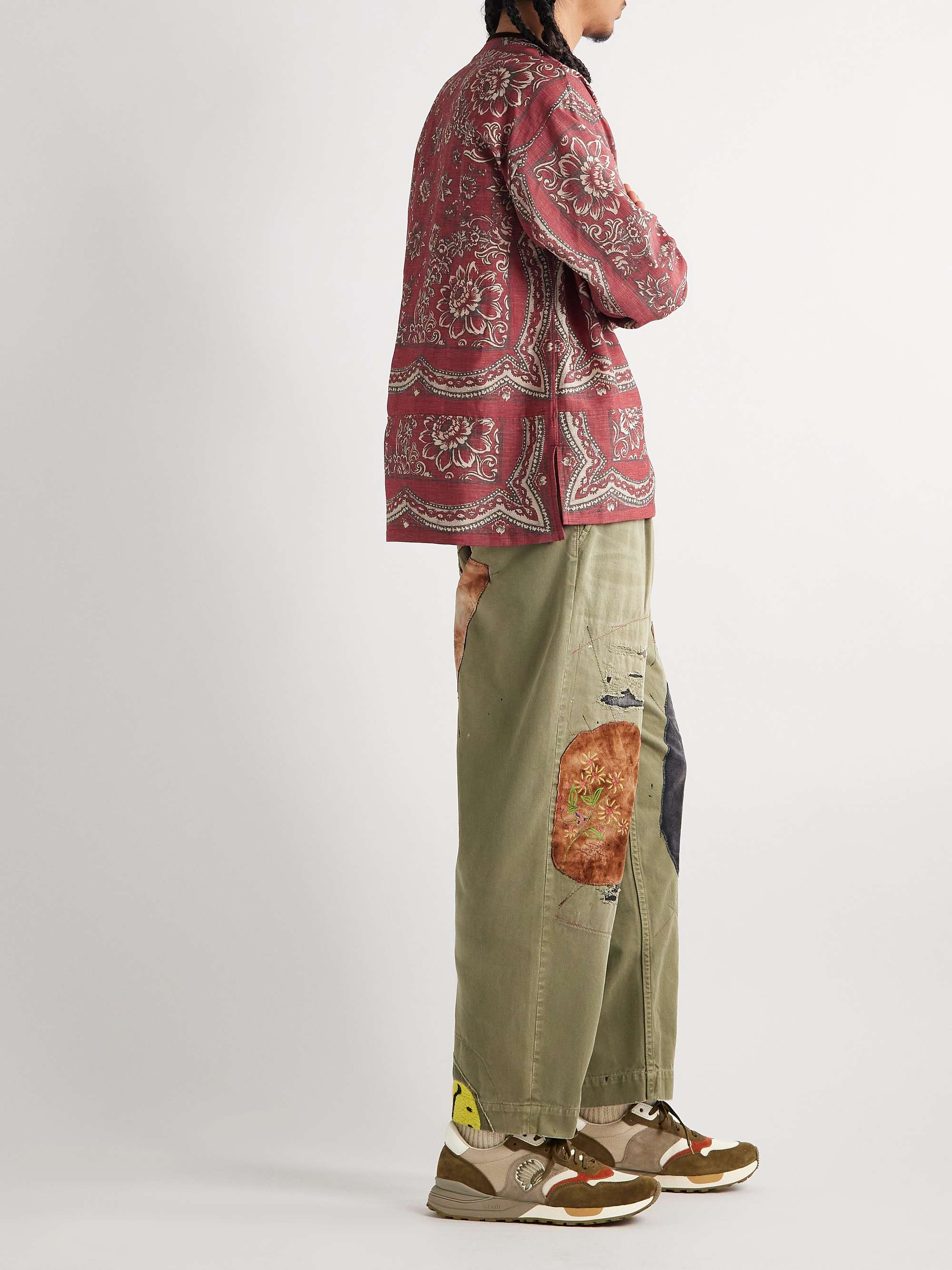 VISVIM Roland Embroidered Leather-Trimmed Suede and Mesh Sneakers