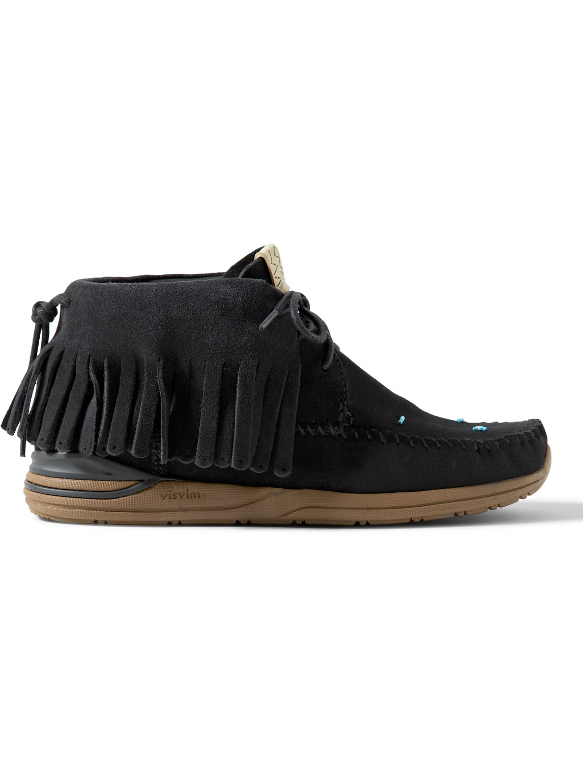 Visvim Fbt Shaman-folk Fringed Beaded Suede Boots In Black