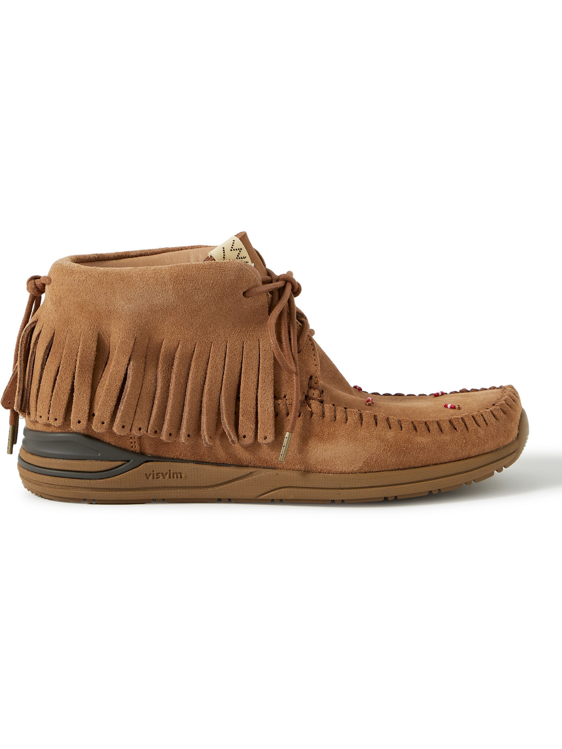 Visvim Fbt Shaman-folk Fringed Beaded Suede Boots In Brown