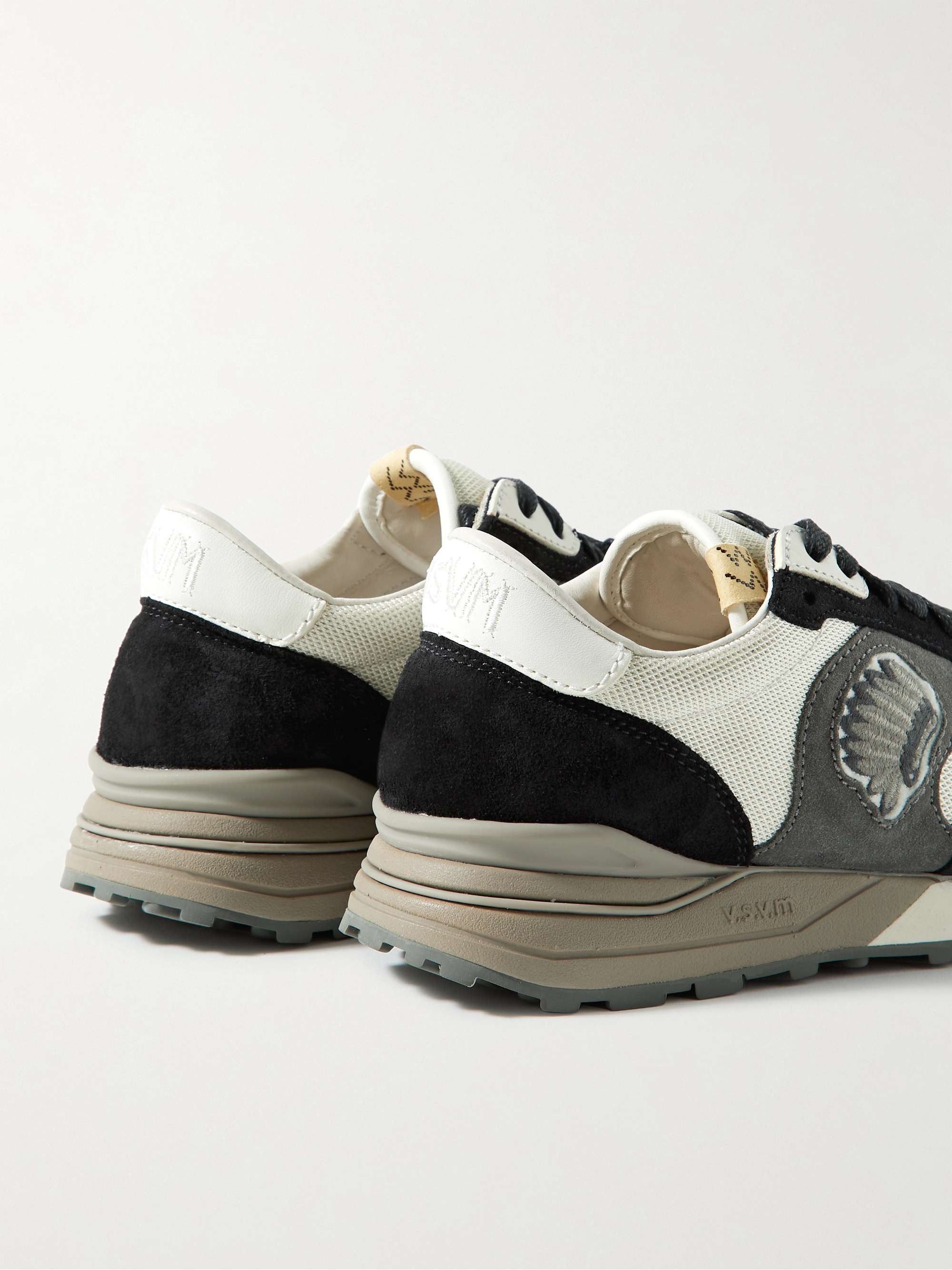 VISVIM Roland Embroidered Leather-Trimmed Suede and Mesh Sneakers