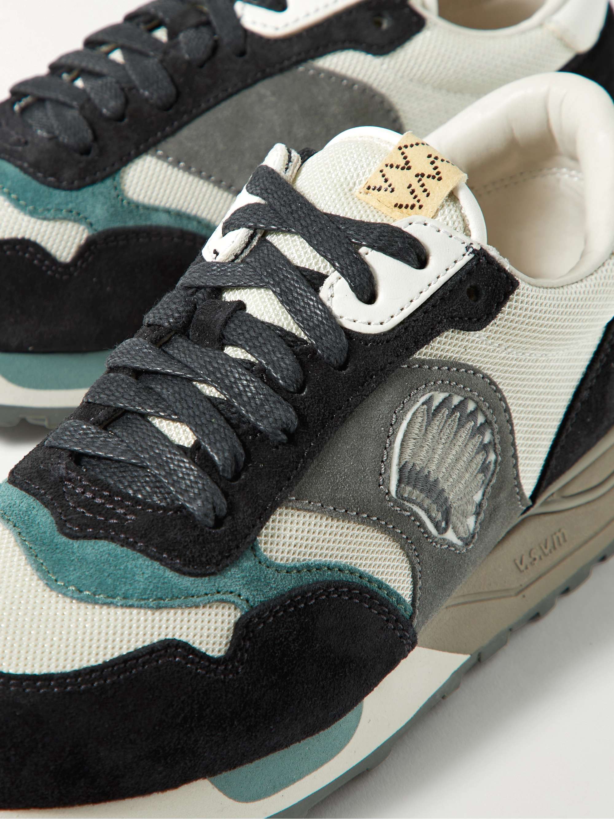 VISVIM Roland Embroidered Leather-Trimmed Suede and Mesh Sneakers