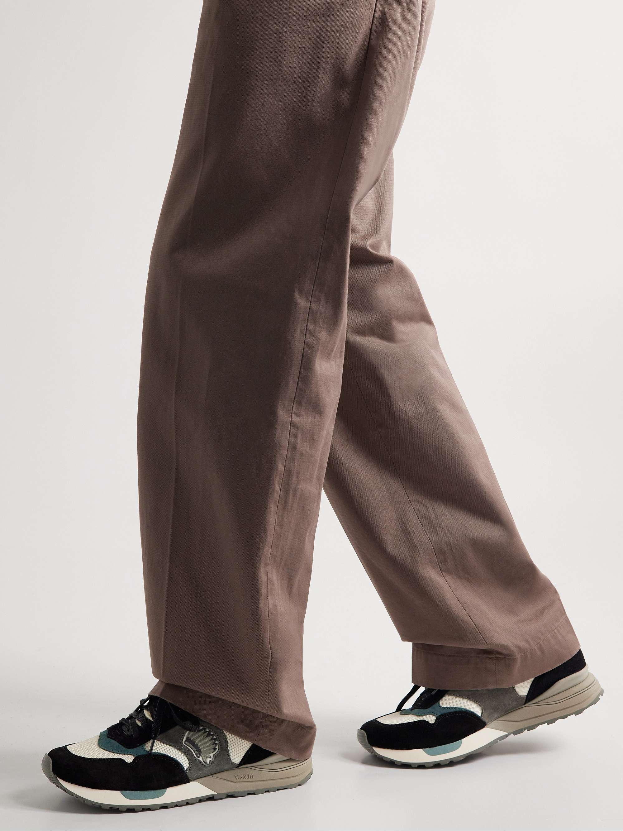 VISVIM Roland Embroidered Leather-Trimmed Suede and Mesh Sneakers