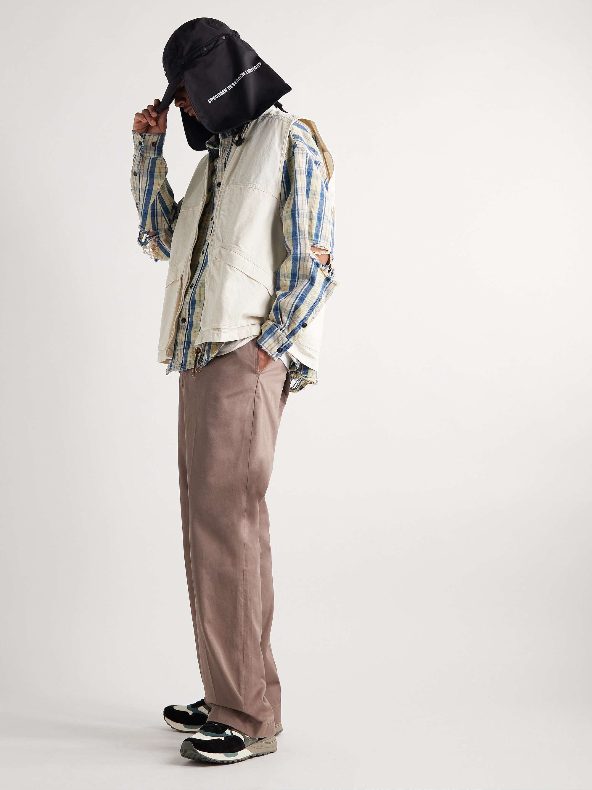 VISVIM Roland Embroidered Leather-Trimmed Suede and Mesh Sneakers