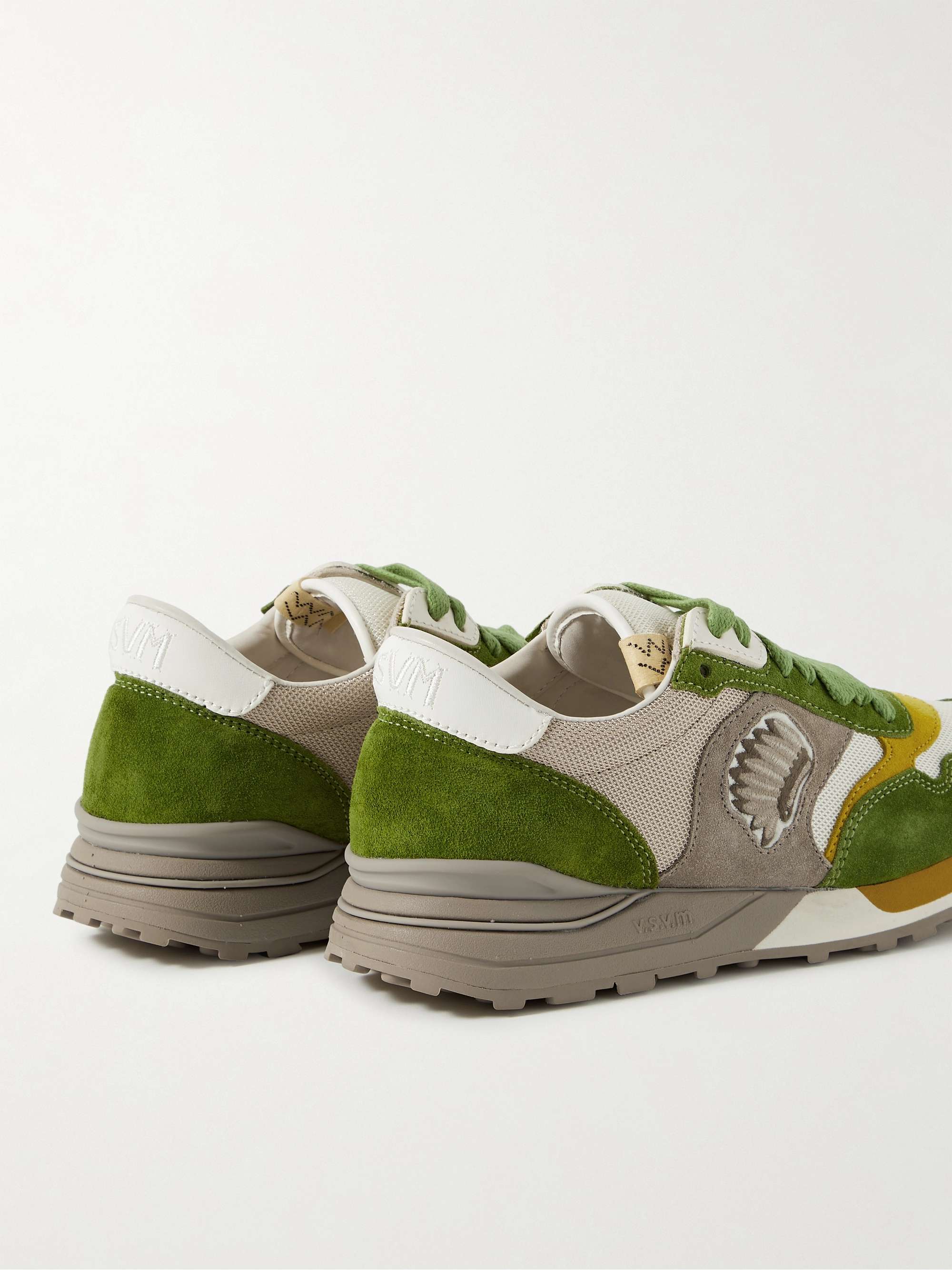VISVIM Roland Embroidered Leather-Trimmed Suede and Mesh Sneakers