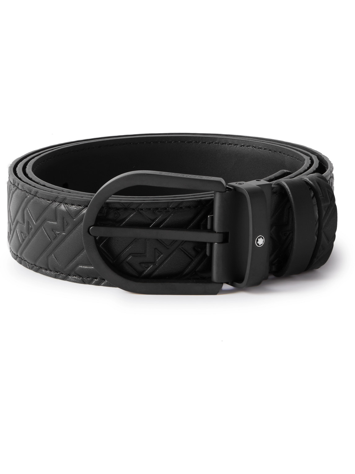 Montblanc 3.5cm Logo-embossed Leather Belt In Black