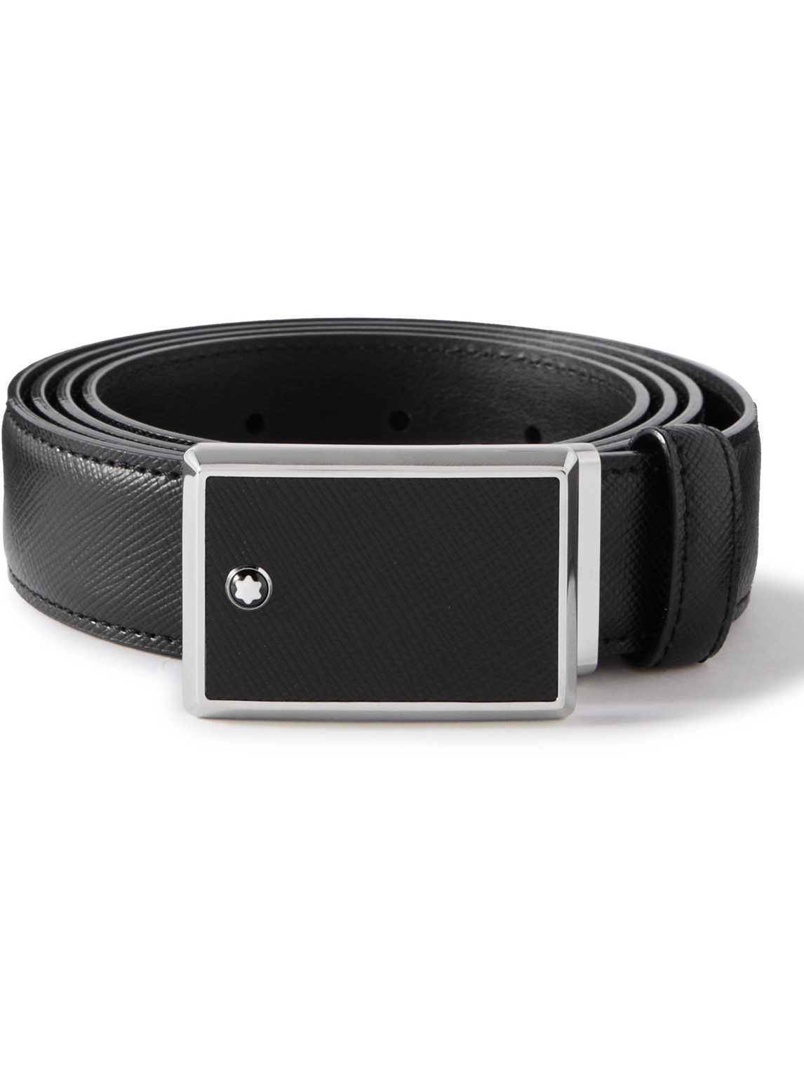 Montblanc 3cm Cross-grain Leather Belt In Black