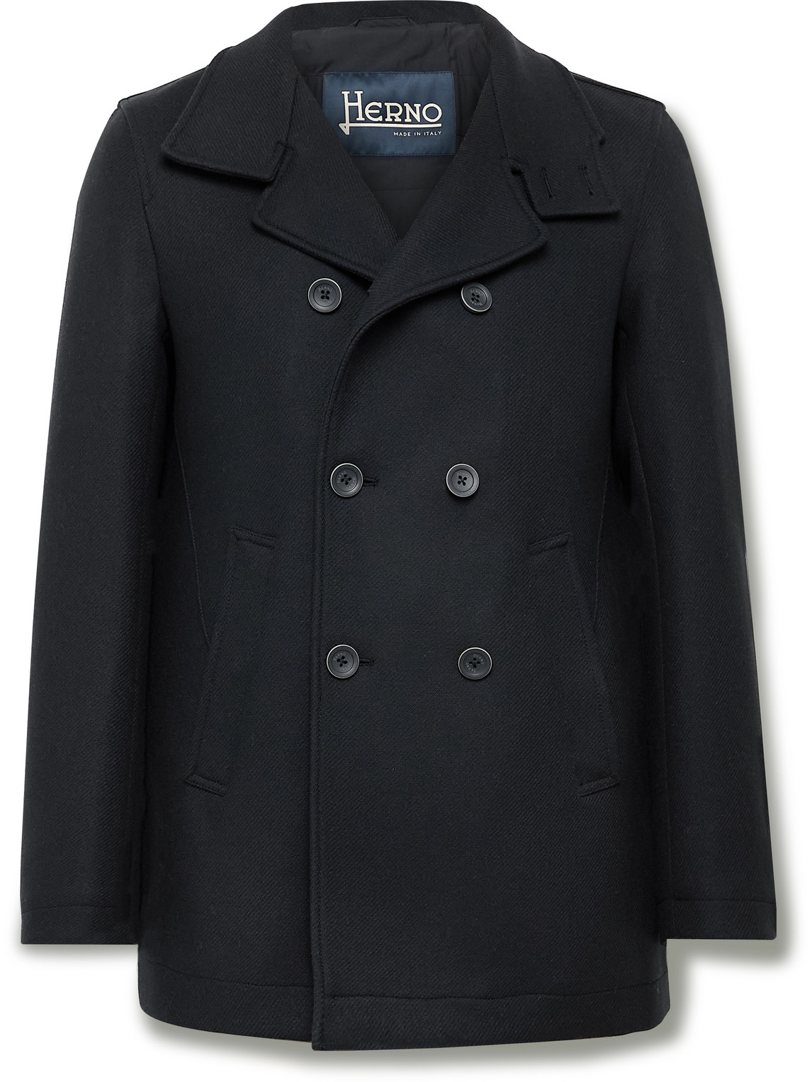 HERNO DOUBLE-BREASTED WOOL-BLEND TWILL PEACOAT