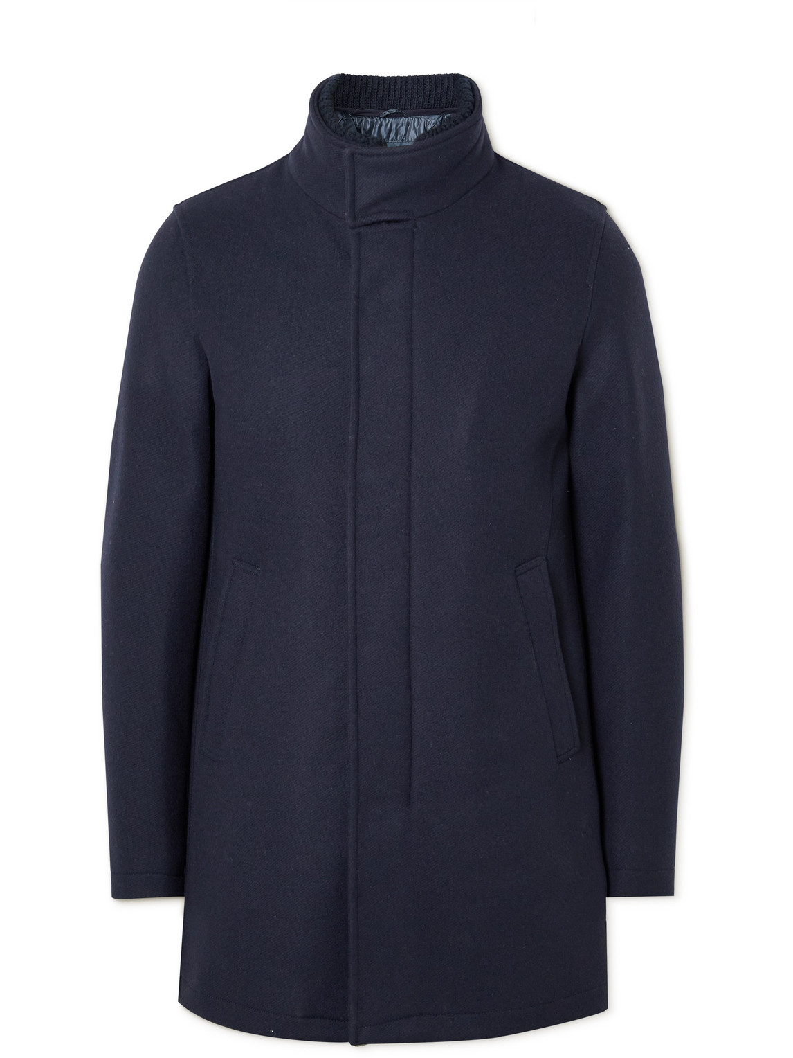 Herno Wool-blend Felt Coat In Blue