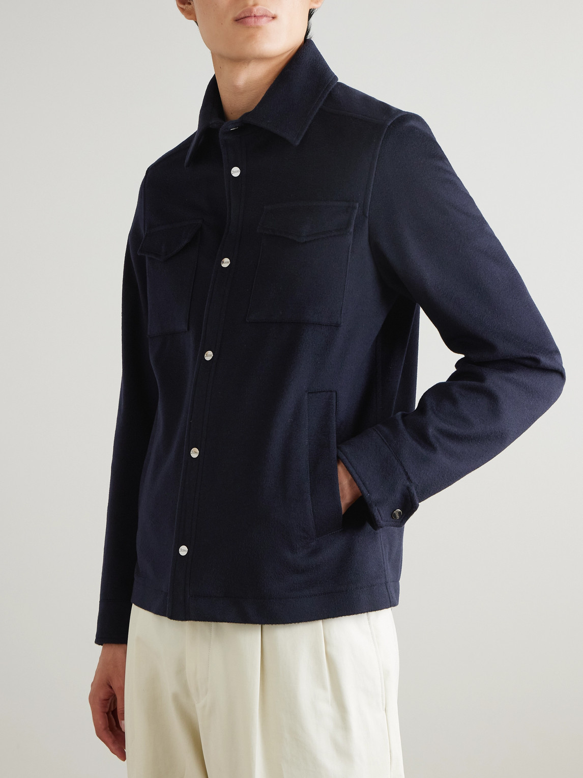 Herno - Wool And Cashmere-blend Shirt Jacket - Men - Blue - It 48 