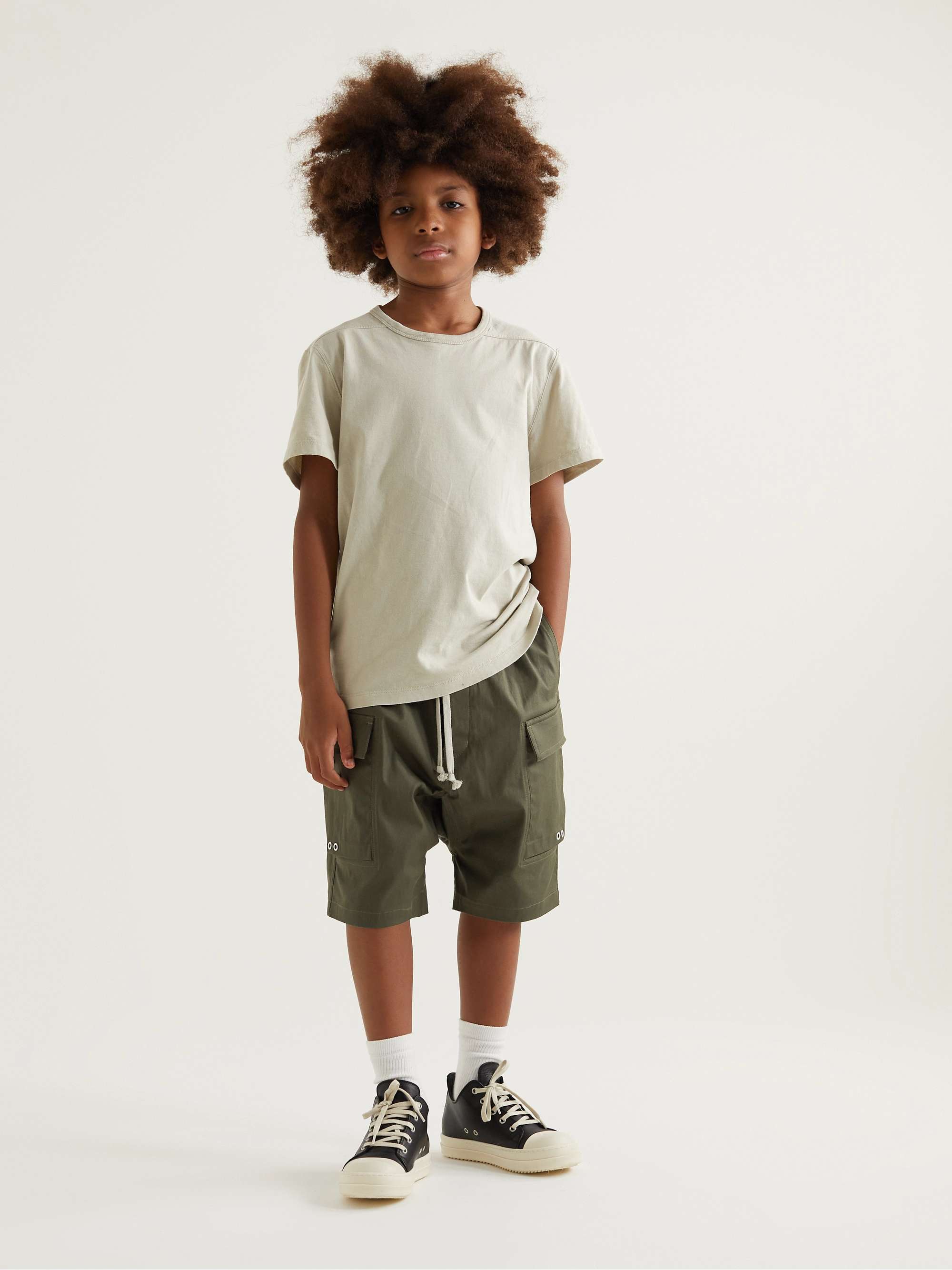 RICK OWENS KIDS Pods Stretch-Cotton Poplin Drawstring Shorts