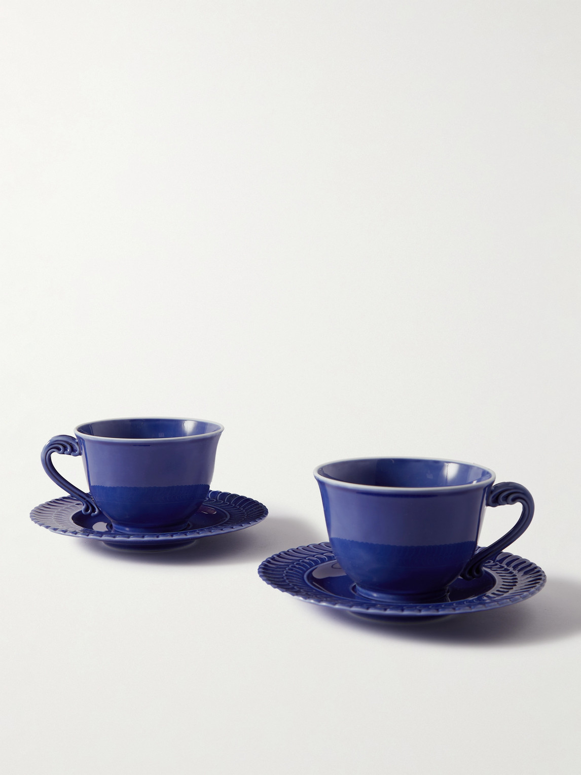 Buccellati Ginori Set Of Two Porcelain Tea Cups And Saucers In Blue