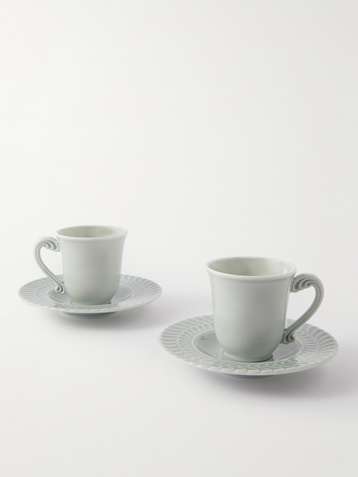 Double Rouche Cream White Espresso Coffee Cup Set of 2