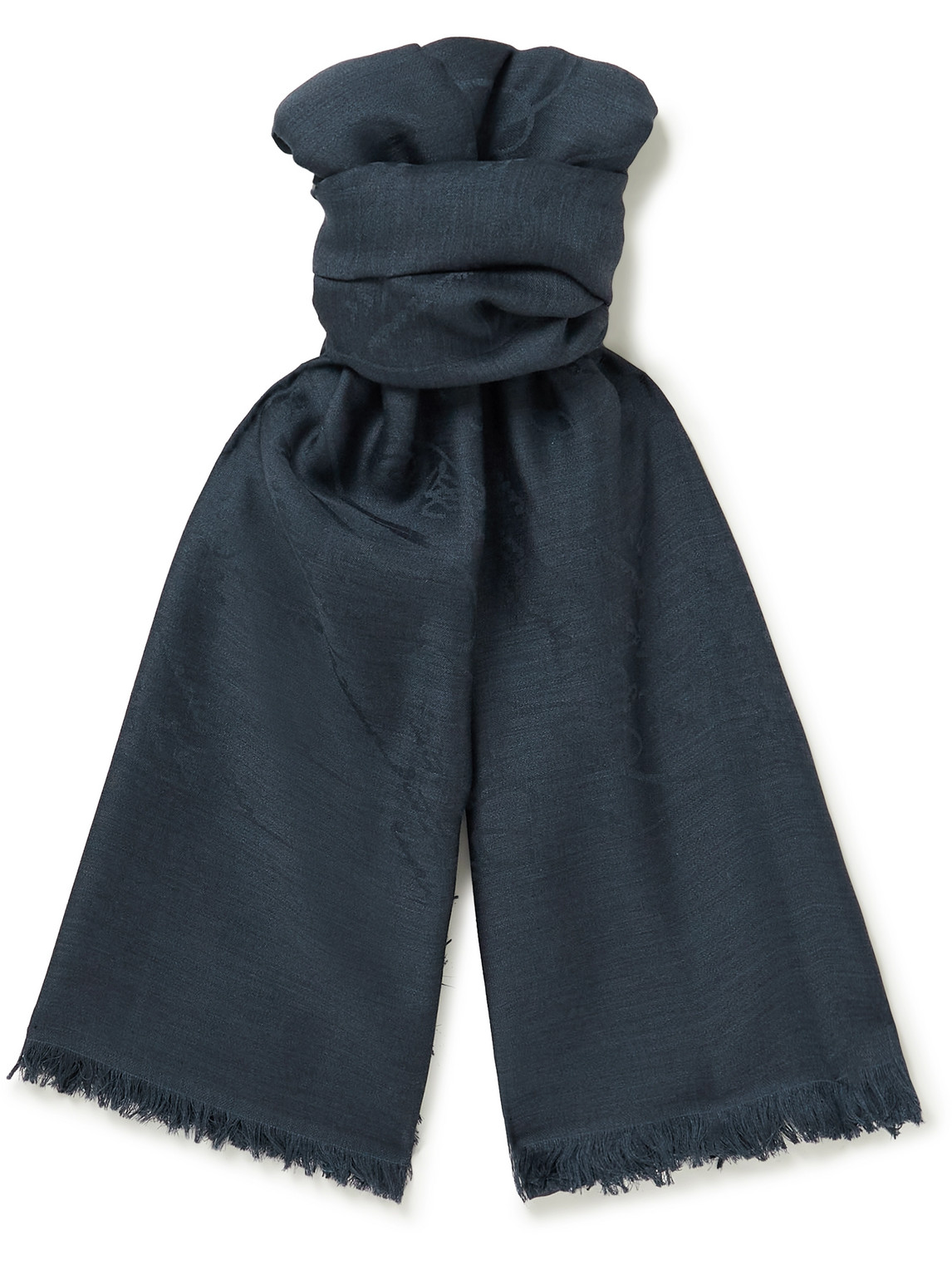 Fringed Wool and Mulberry Silk-Blend Jacquard Scarf