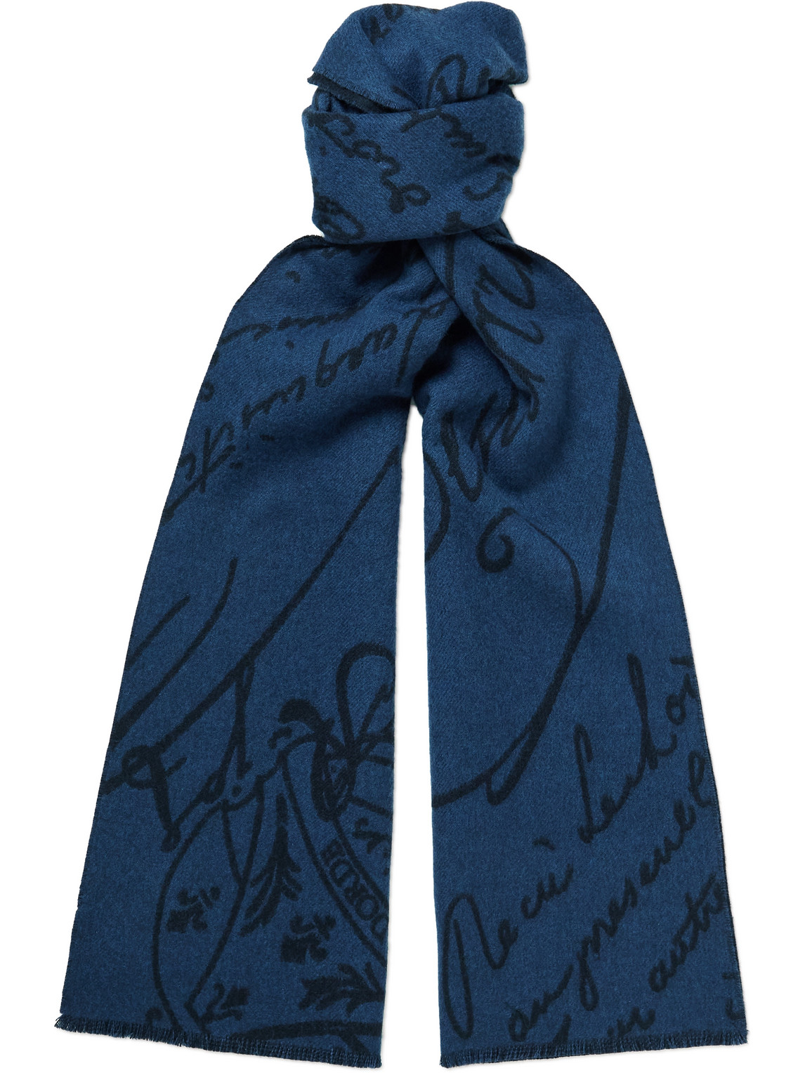 Berluti Scritto Wool-jacquard Scarf In Blue