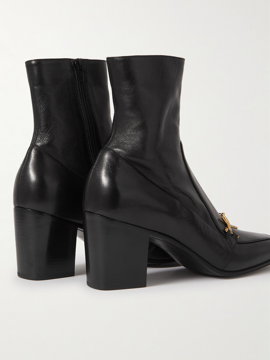 Shop Saint Laurent Horsebit Leather Ankle Boots In Black