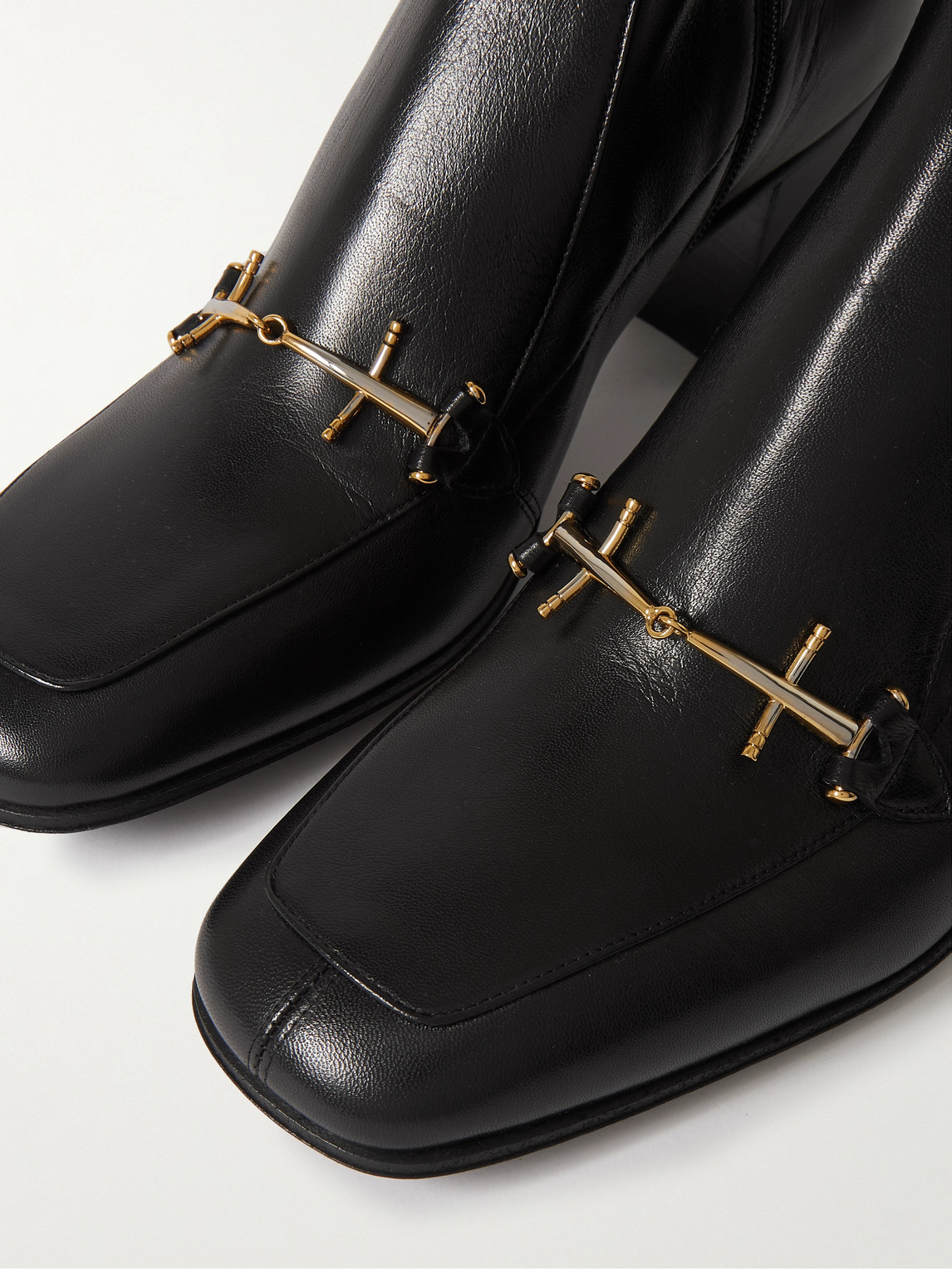 Shop Saint Laurent Horsebit Leather Ankle Boots In Black