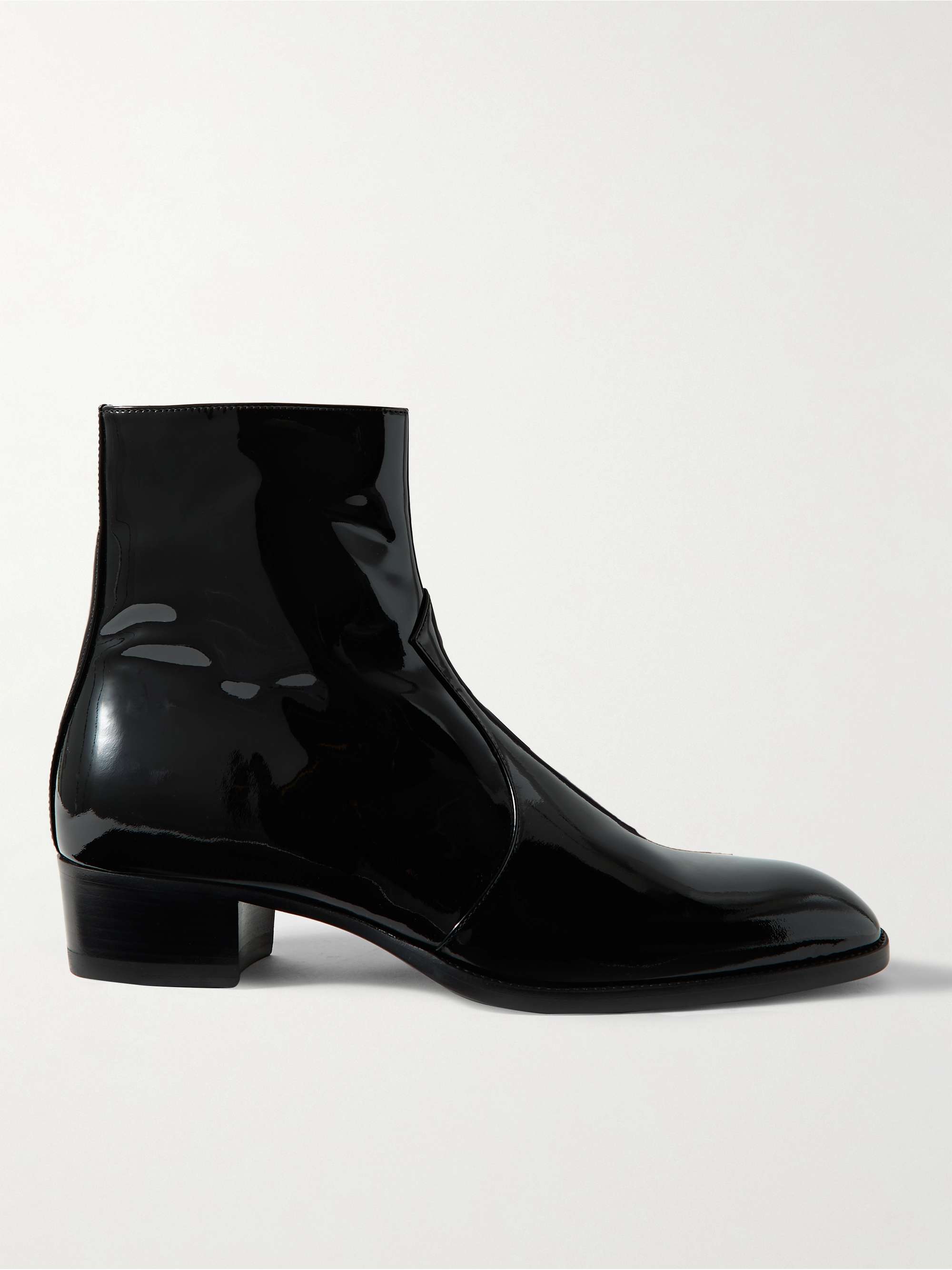 Saint Laurent Wyatt Patent-leather Boots - Men - Black Boots - EU 42