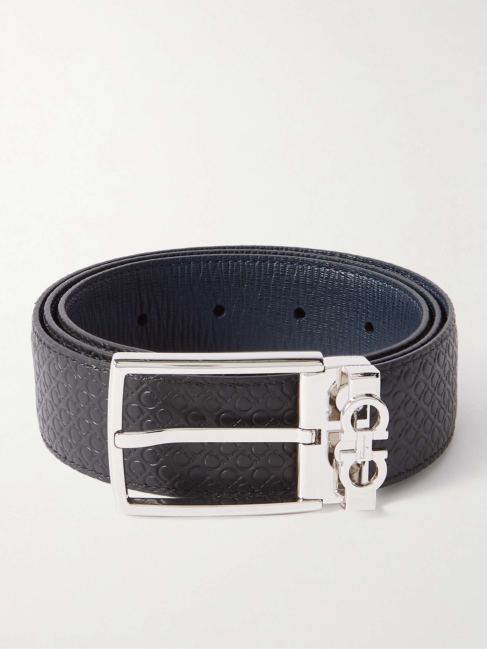 FERRAGAMO 3.5cm Reversible Debossed Leather Belt