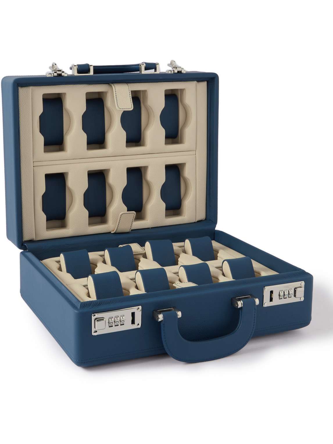 Scatola Del Tempo Valigetta Full-grain Leather 16-piece Travel Watch Case In Blue