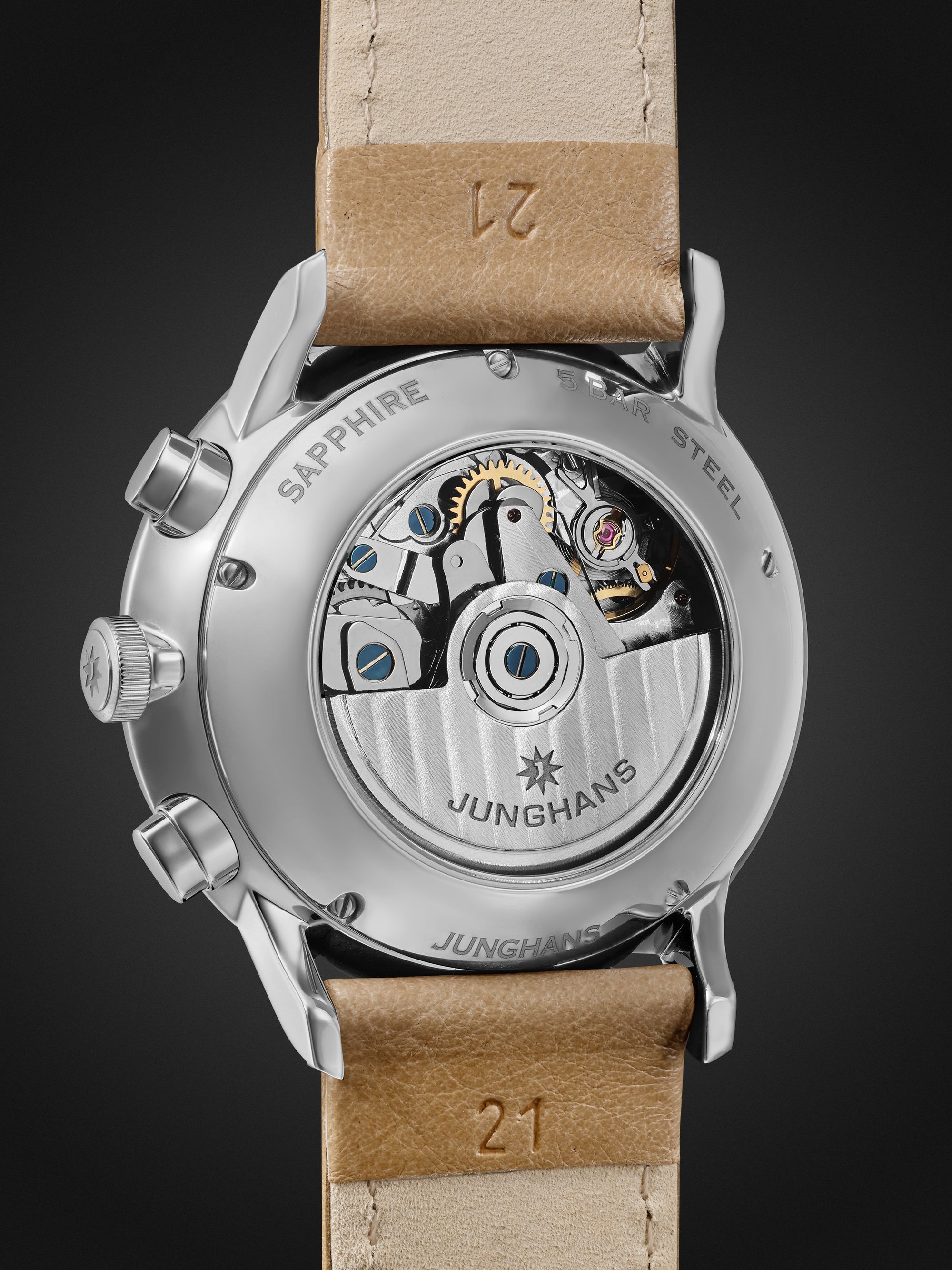 JUNGHANS Meister Chronoscope 40.7 mm Stainless Steel and Leather Watch, Ref. No 27/4222.03