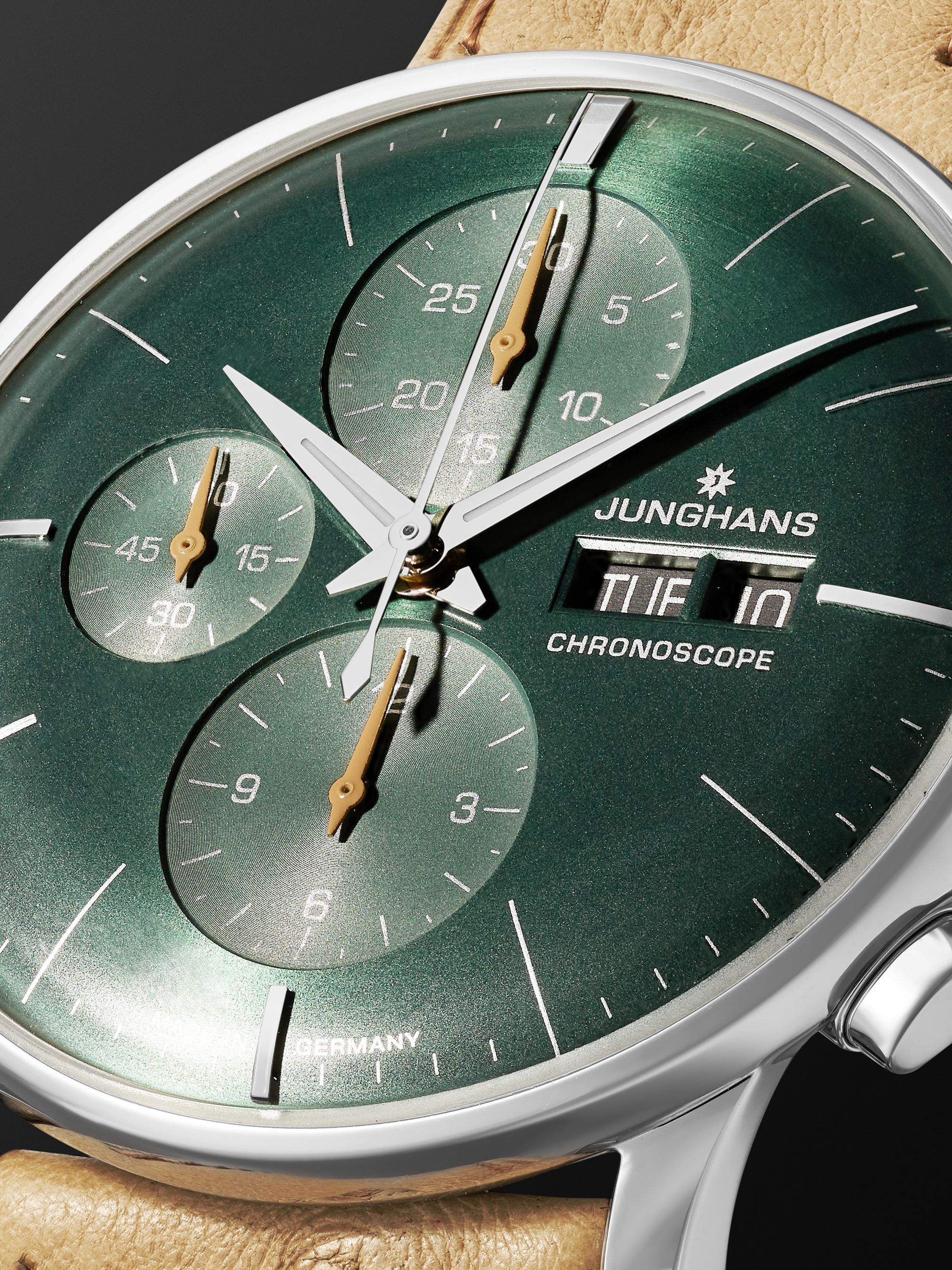 JUNGHANS Meister Chronoscope 40.7 mm Stainless Steel and Leather Watch, Ref. No 27/4222.03