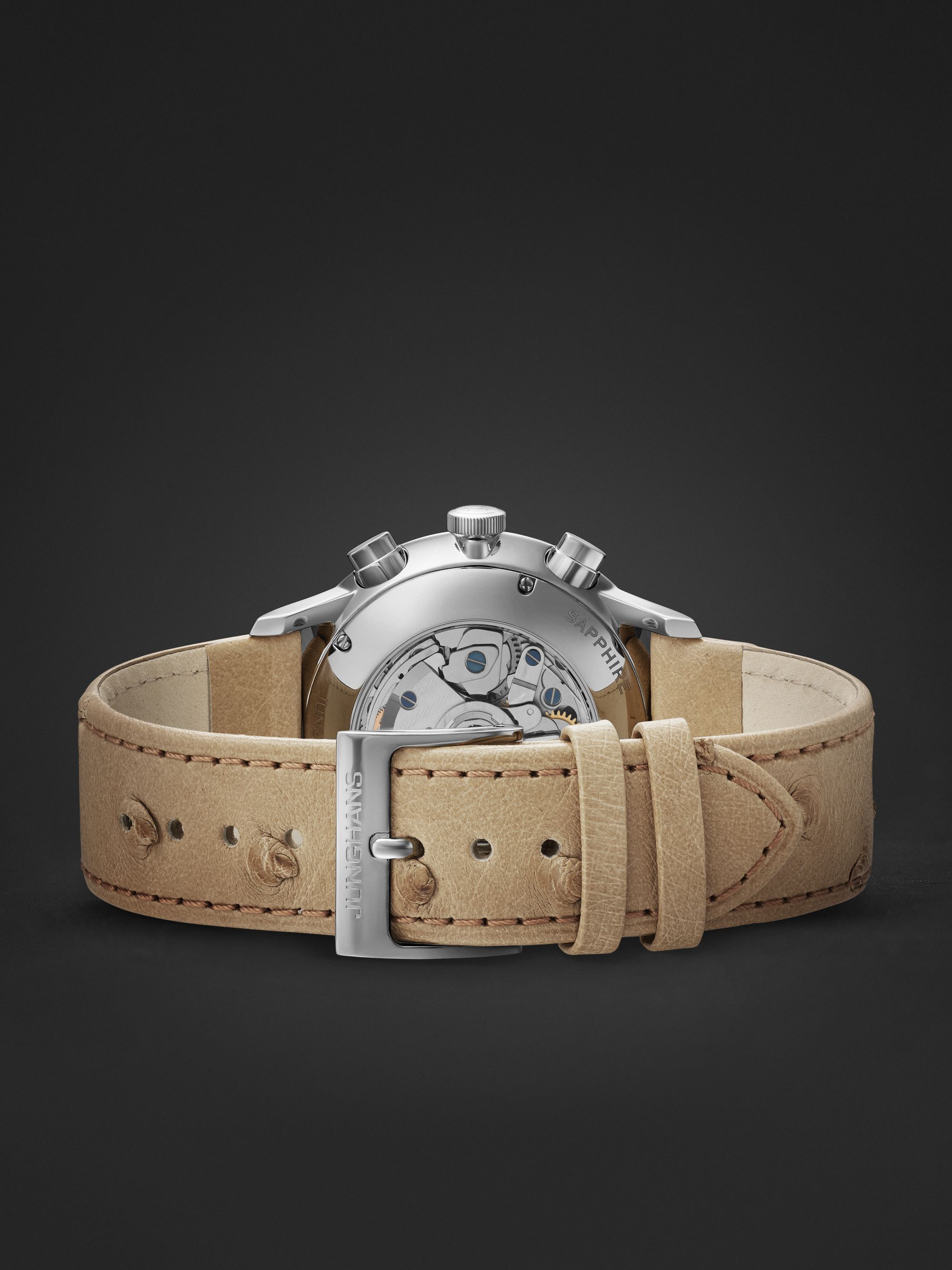 JUNGHANS Meister Chronoscope 40.7 mm Stainless Steel and Leather Watch, Ref. No 27/4222.03