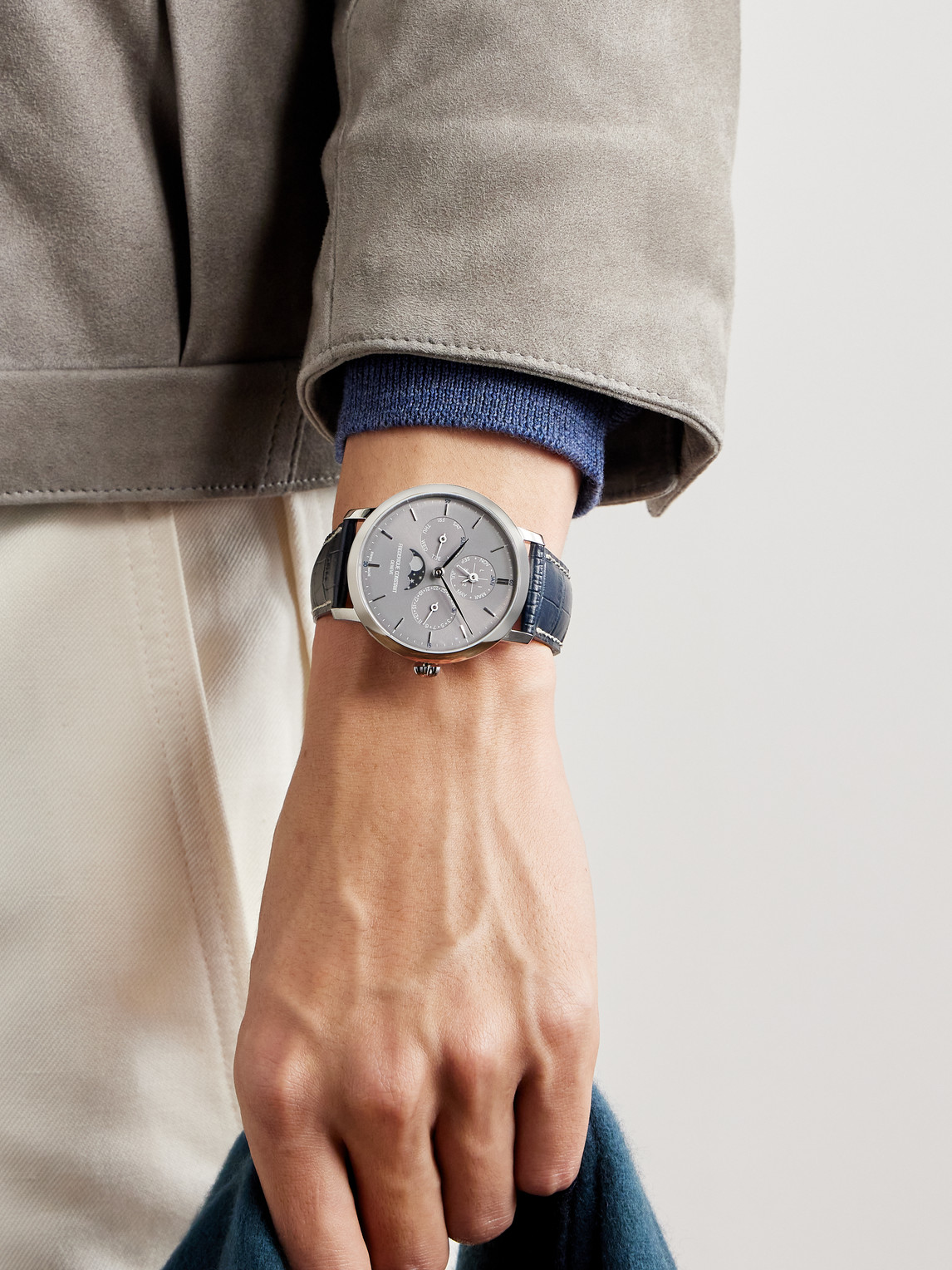 Slimline Automatic Perpetual Calendar Moon-Phase Stainless Steel Watch, Ref. FC-775G4S6 — 2