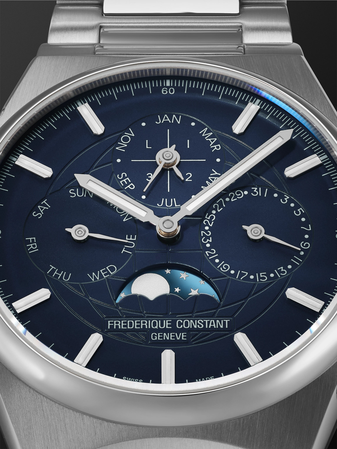 Shop Frederique Constant Highlife Automatic Perpetual Calendar Moon-phase 41mm Stainless Steel Watch, Ref No. Fc-775bl4nh6b In Blue