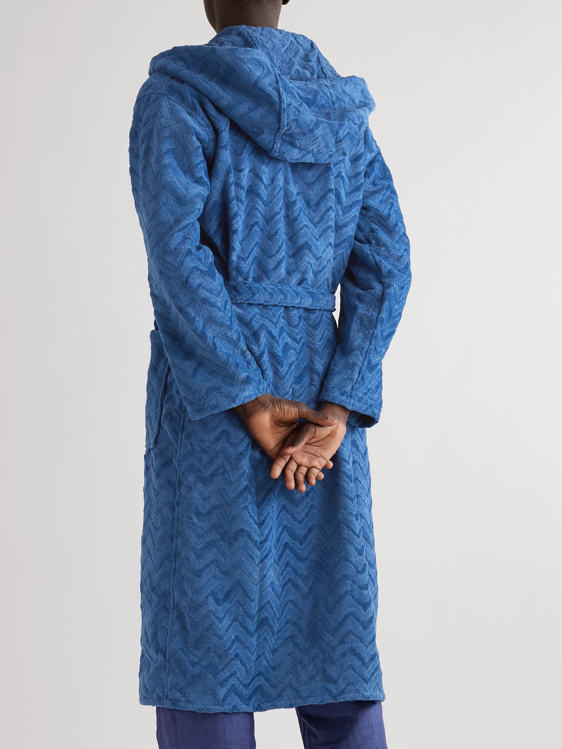 Shop Missoni Rex Cotton-terry Jacquard Hooded Robe In Blue