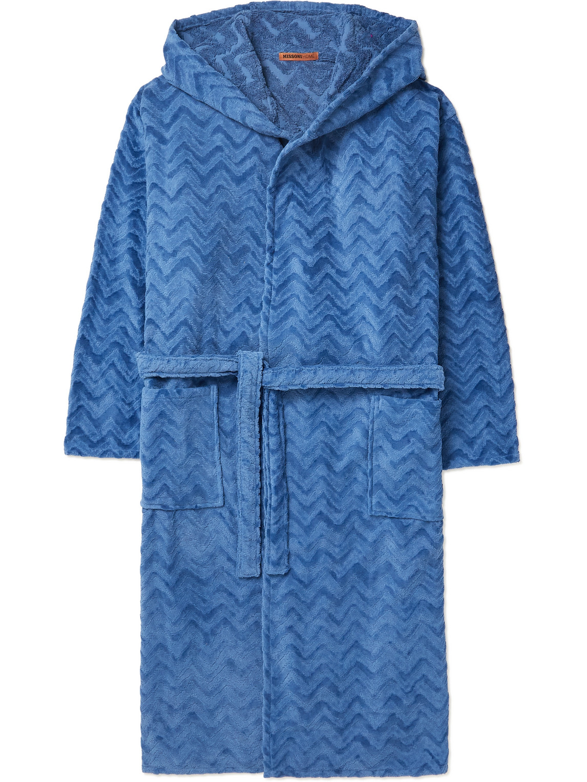 Missoni Rex Cotton-terry Jacquard Hooded Robe In Blue