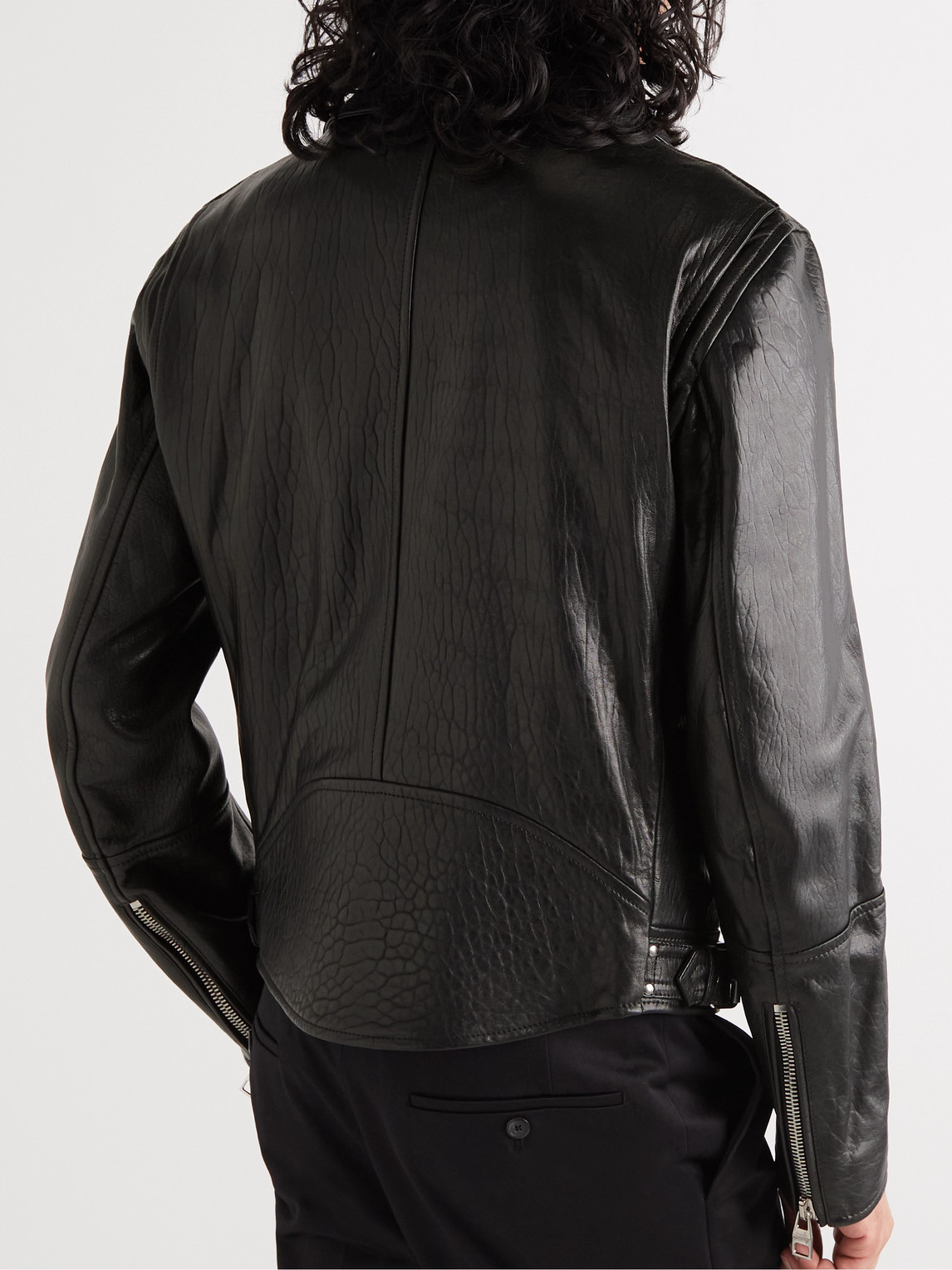 Shop Alexander Mcqueen Slim-fit Zip-detailed Leather Biker Jacket In Black