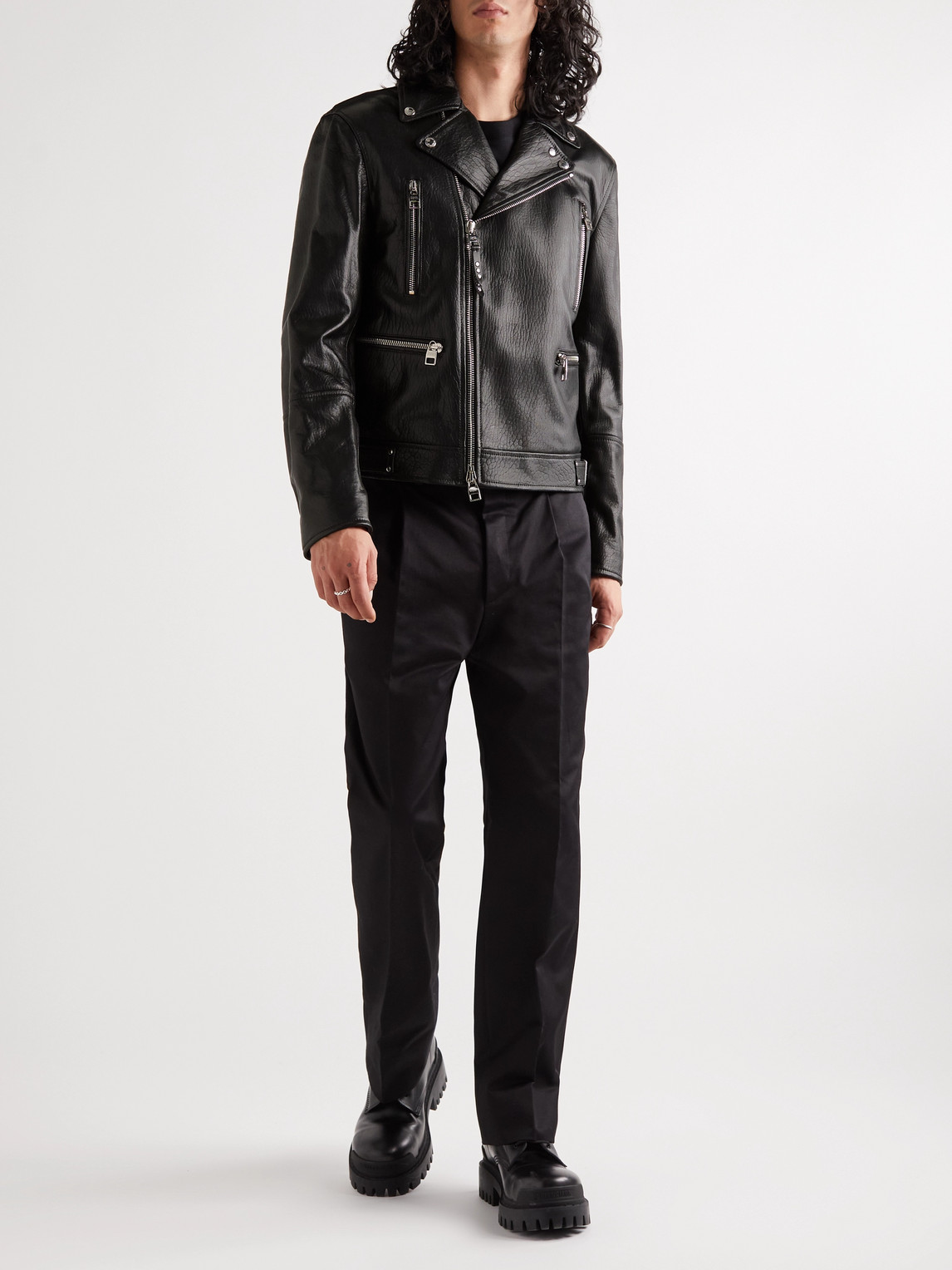 Shop Alexander Mcqueen Slim-fit Zip-detailed Leather Biker Jacket In Black