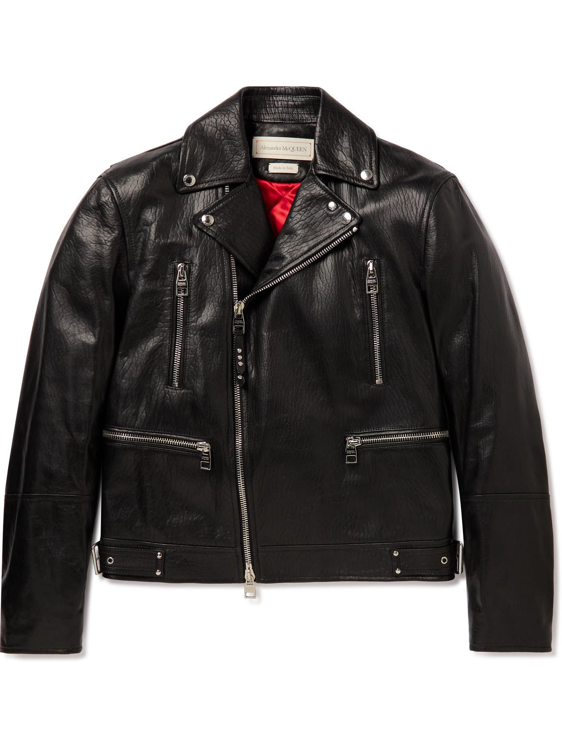 Alexander Mcqueen Slim-fit Zip-detailed Leather Biker Jacket In Black