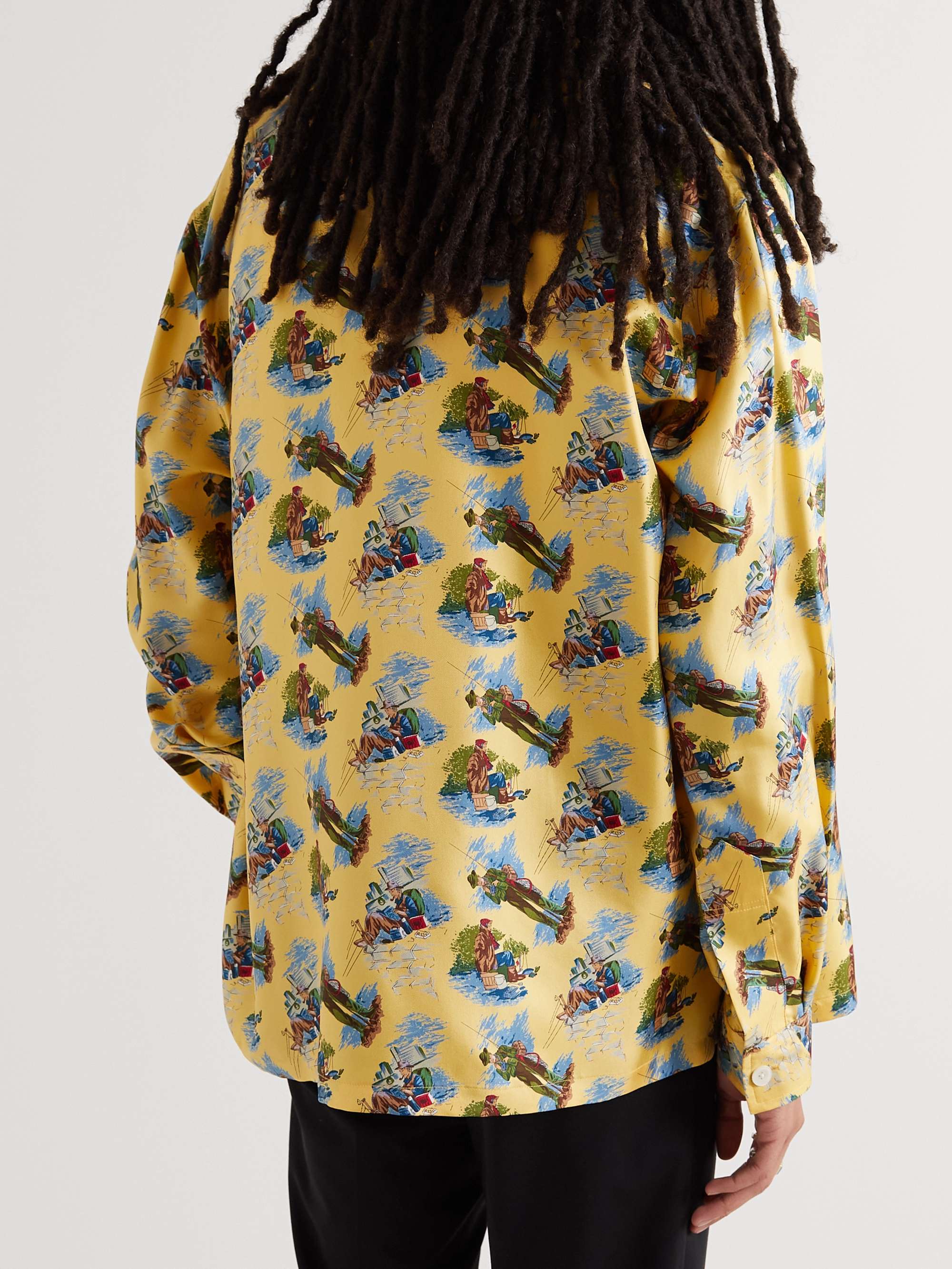 BODE Camp-Collar Printed Silk-Satin Twill Shirt